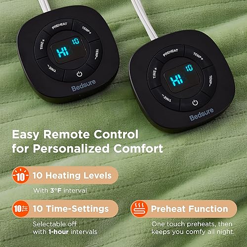 Vista 389 de Bedsure - Manta eléctrica tamaño matrimonial; térmica, de franela suave, calentamiento rápido, 10 ajustes de tiempo y 6 ajustes de calor; regalo 01