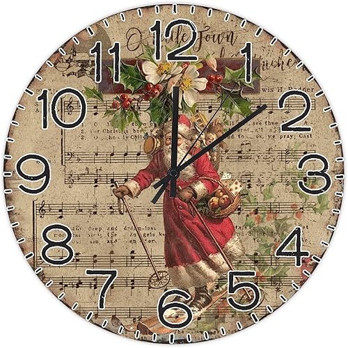 Reloj de pared redondo de madera de estilo elegante de 15 x 15 pulgadas reloj silencioso sin tictac funciona con pilas reloj de pared de Papá Noel