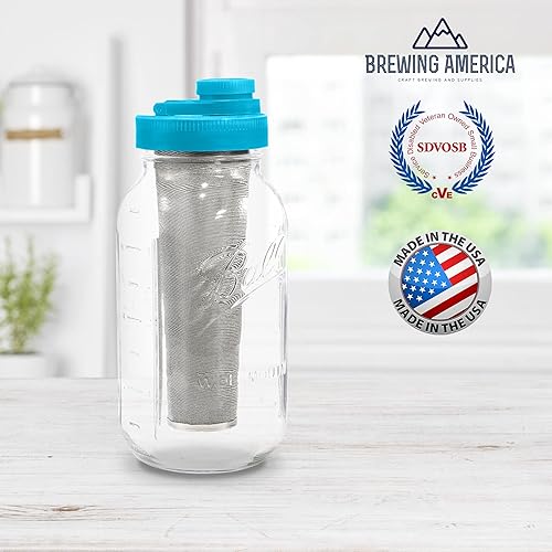Miniatura 7 de Brewing America Cafetera Mason Jar Cold Brew con tapa de rosca de boca ancha, filtro de acero inoxidable para un delicioso café preparado, té
