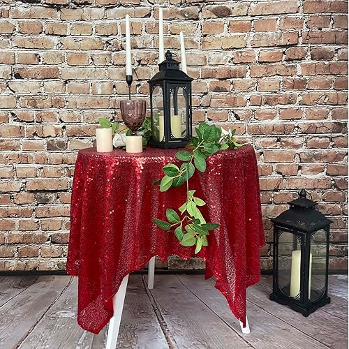Miniatura 2 de Mantel de lentejuelas rojas con purpurina, 50 x 50 pulgadas, mantel rojo brillante para decoración de mesa de boda, fiesta, cumpleaños