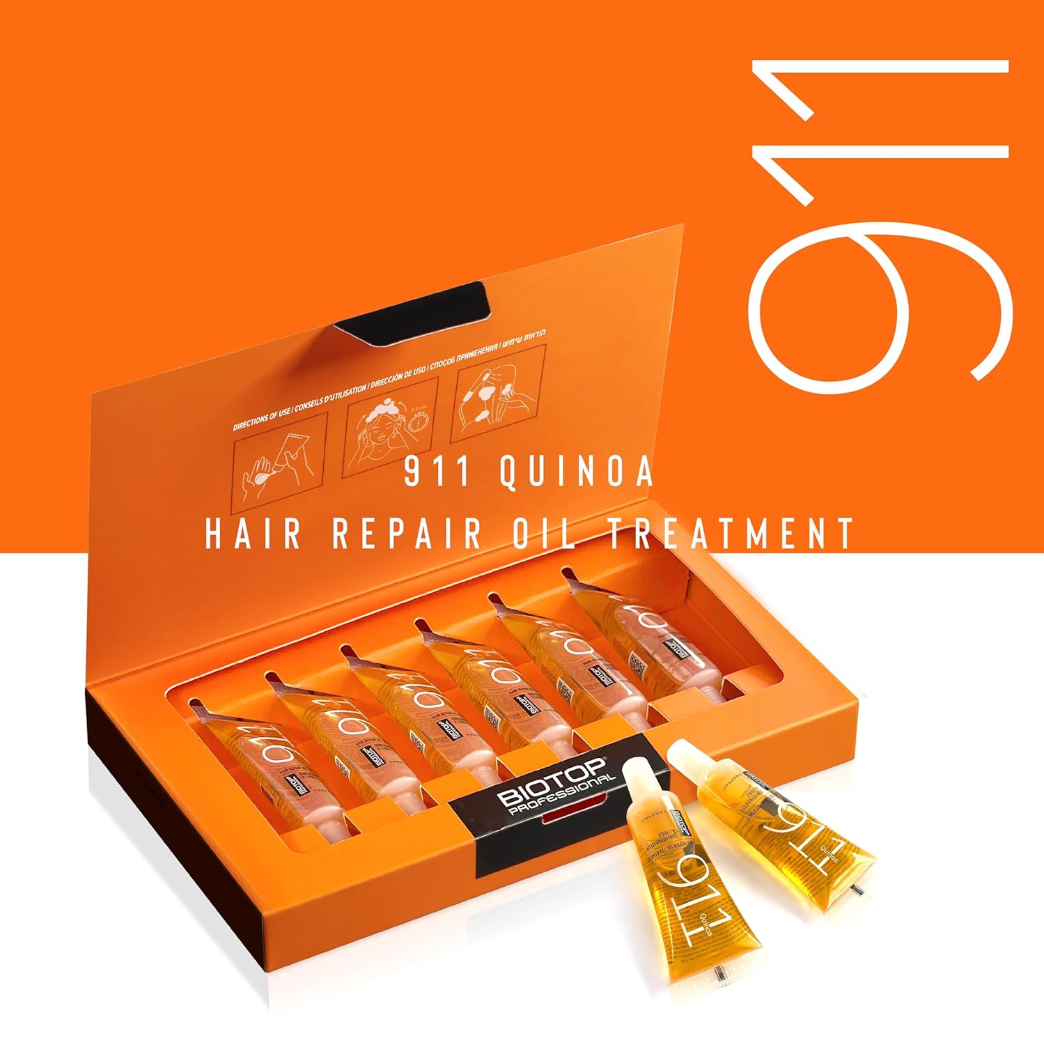 Biotop Professional 911 Quinoa Hair Repair Oil - Heat Protectant + Deep Conditioning Hair Treatment - Hair Care Ampoules for Damage - Combats Frizzy Hair (0.37 fl oz/11 ml each, 6 Count) - Image 2