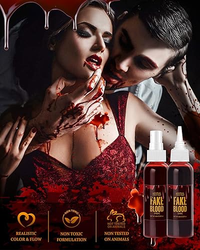 Miniatura 3 de Maquillaje de sangre falsa para Halloween, espray de sangre falsa de 2.03 onzas + sangre que gotea 2.03 onzas, sangre falsa lavable realista para