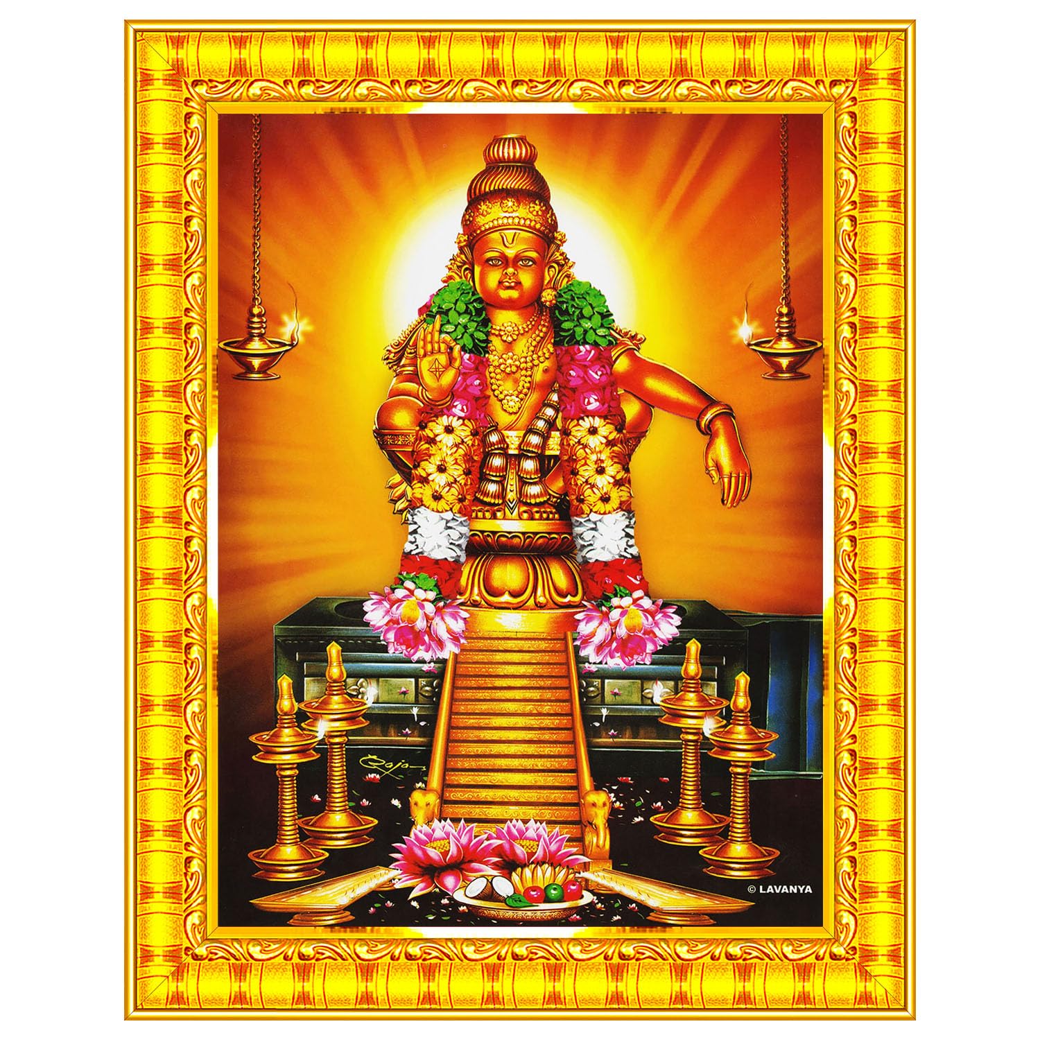 Lord Ayyappa Swamy Ayyappan Iyyappan Wall Painting Framed Home Decor (Wood,Matte,Gold,Big Size,10 x 12 Inch) R1080M