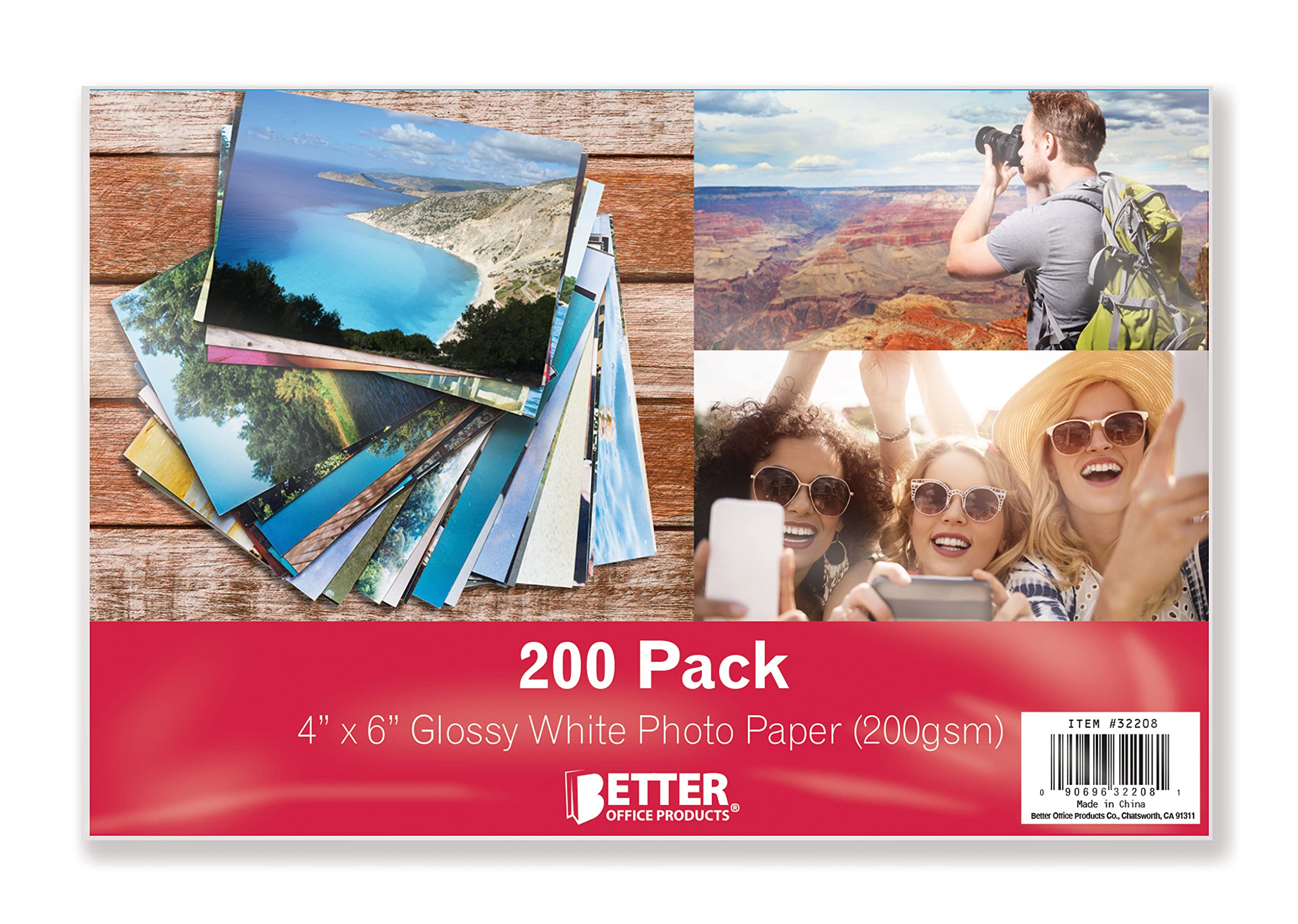 Better Office Products Glossy Photo Paper, 4 x 6 inch, 200 Sheets, 200 gsm, 4 x 6, 200-Count Pack