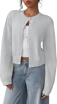 IWD Womens Cropped Cardigan Sweaters Knit Lightweight Crop Sweater Fall Outfits Trendy Open Front Clothes 2025