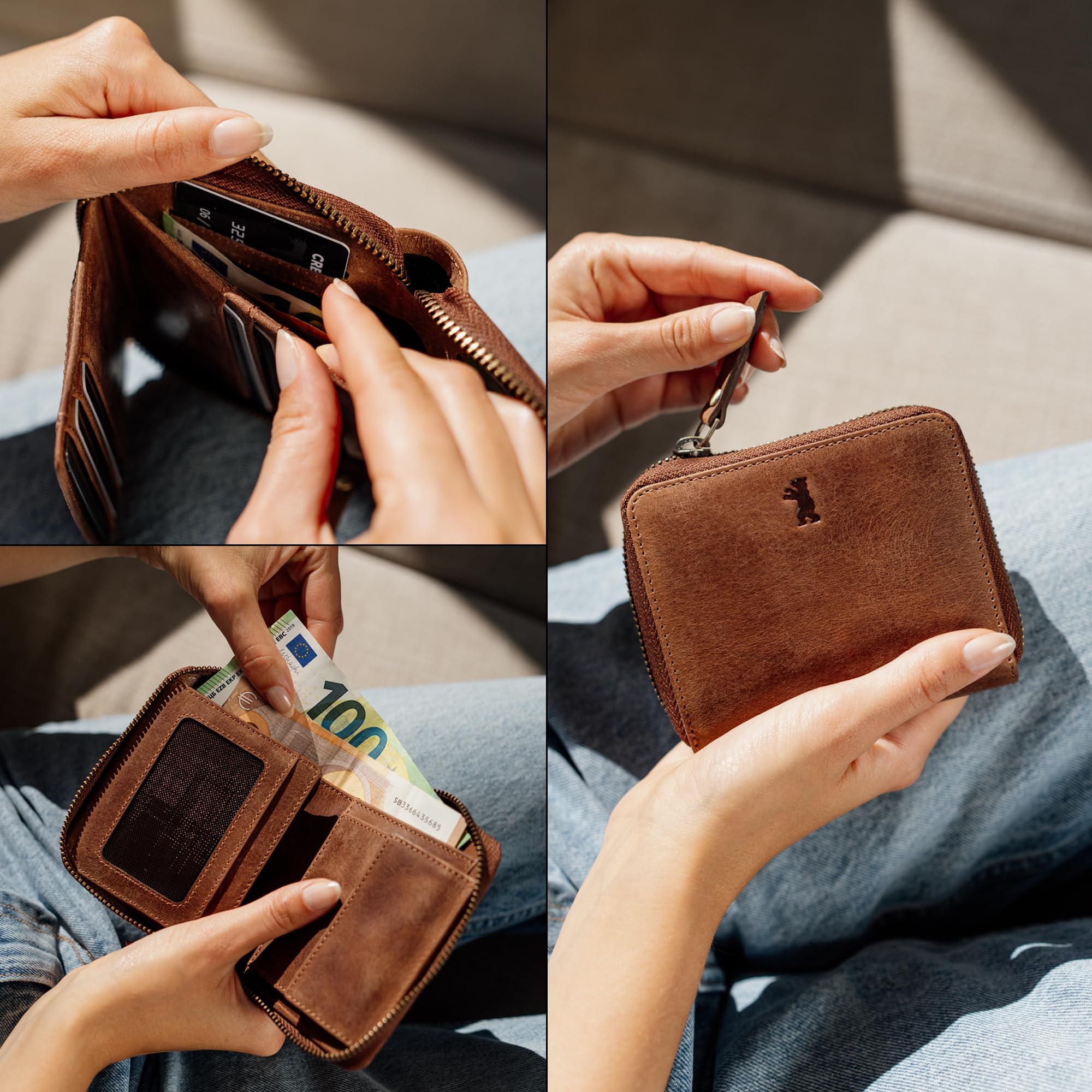 Berliner Bags Vintage Geldbörse Palermo, Kleines Portemonnaie Damen, Geldbeutel aus Leder, mit TÜV-geprüftem RFID-Schutz, inkl. Geschenk-Box, für Damen – Braun