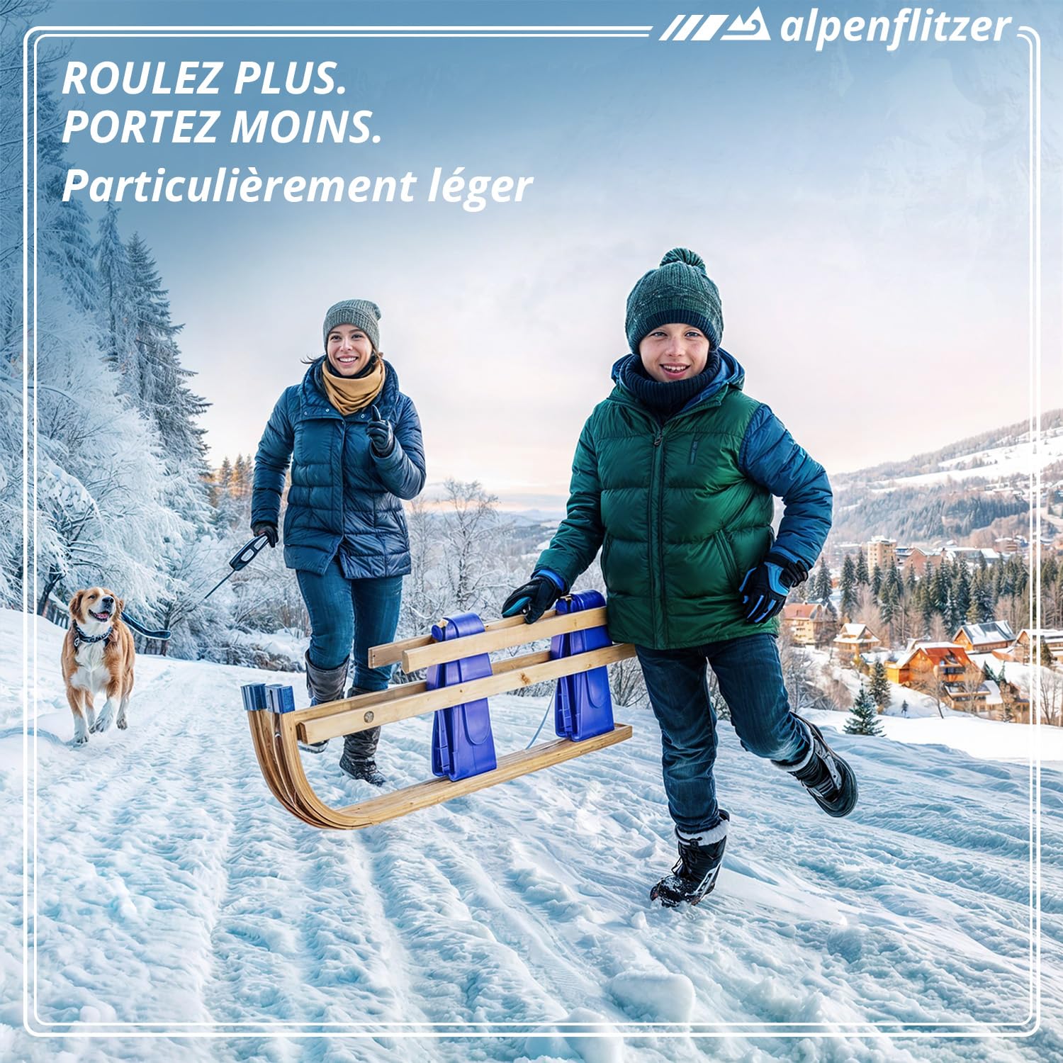 Luge en Bois avec Dossier Luge Davos 110 cm Luge Pliable pour Enfants ; Luge Pliante en Bois de hêtre Haut de Gamme