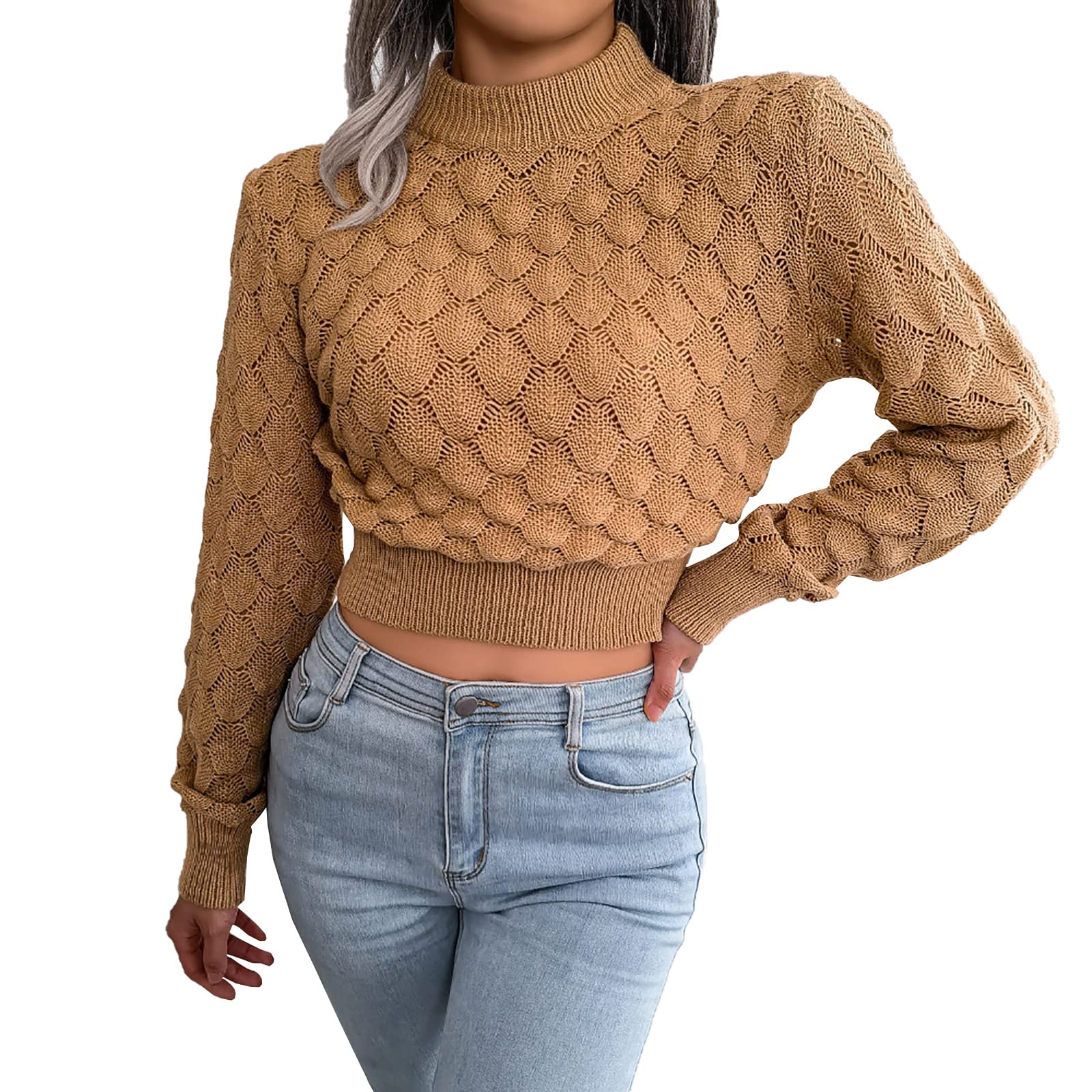 Damski sweter z okrągłym dekoltem sweter z długim rękawem bluza na co dzień sweter oversize jednokolorowy dzianinowy sweter topy, żółty, S