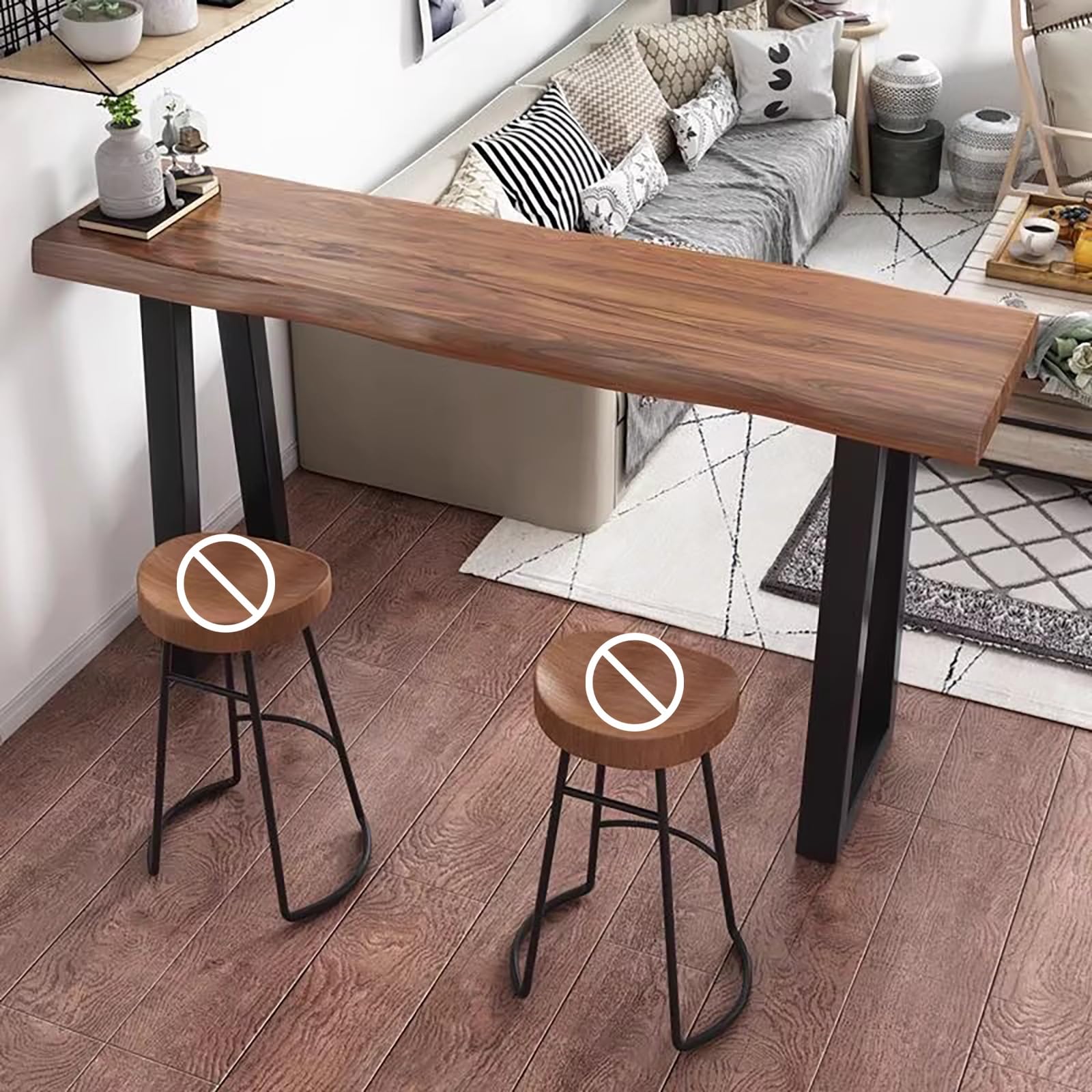 Table de bar industrielle en bois massif comptoir de salle à manger 140cm
