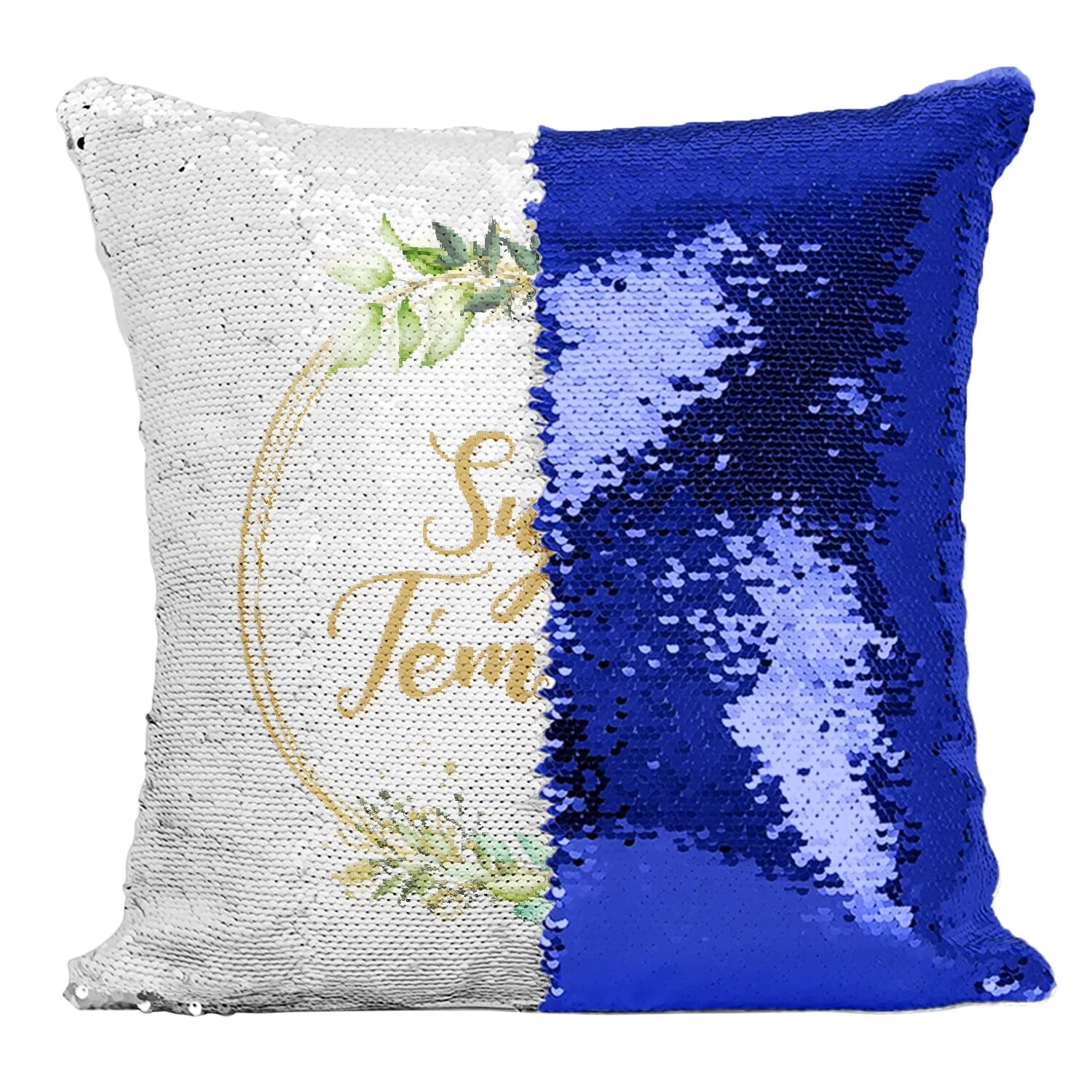 Coussin Housse Sequin Bleu Mariage avec motif cercle fleurs romantique