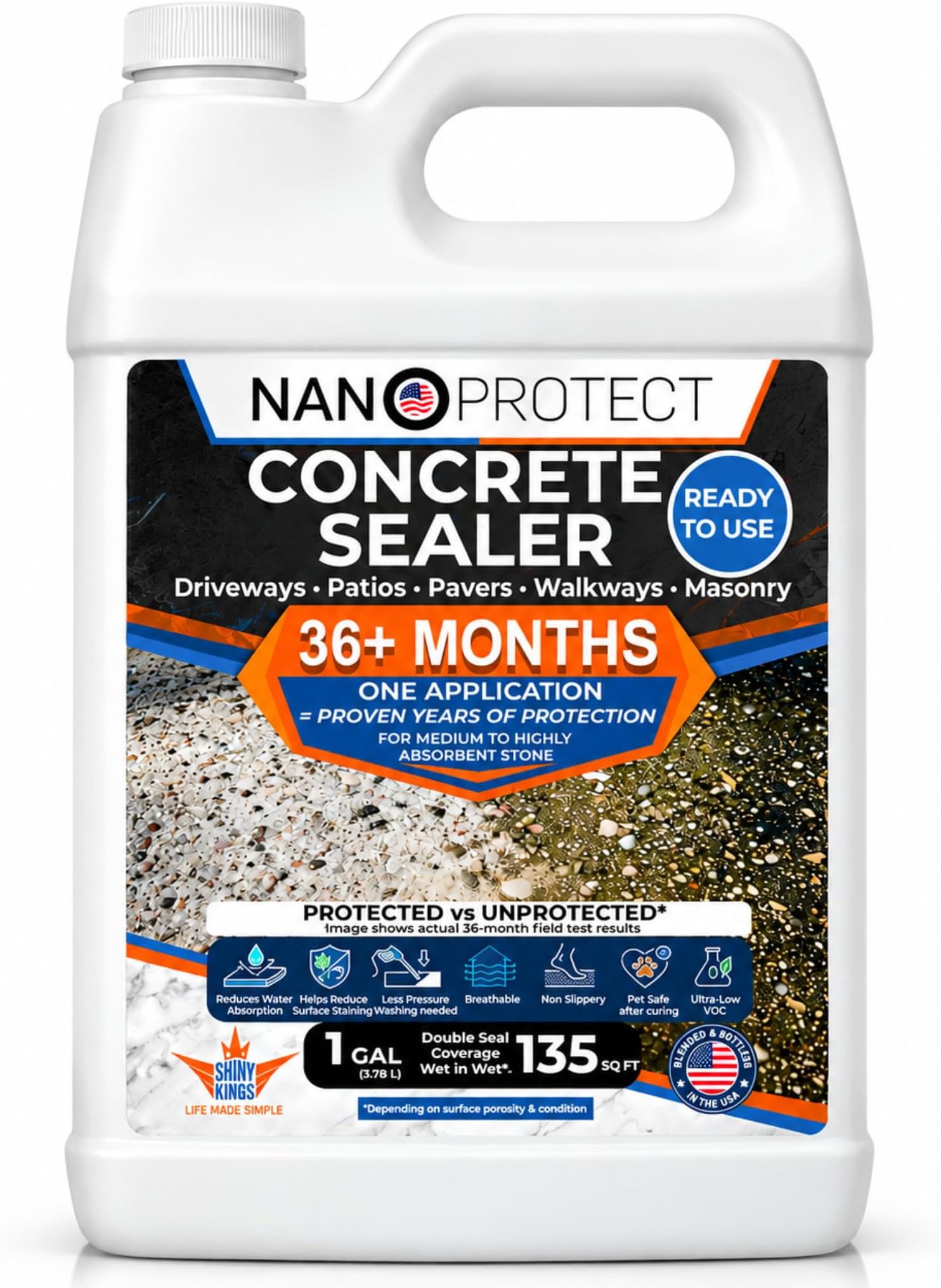 NanoProtect Concrete Sealer – Water-Based Silane/Siloxane Penetrating Sealer – Helps Reduce Freeze-Thaw, Deicing Salt & Water Damage – Driveways, Pavers, Brick, Stone & Masonry – 1 Gallon