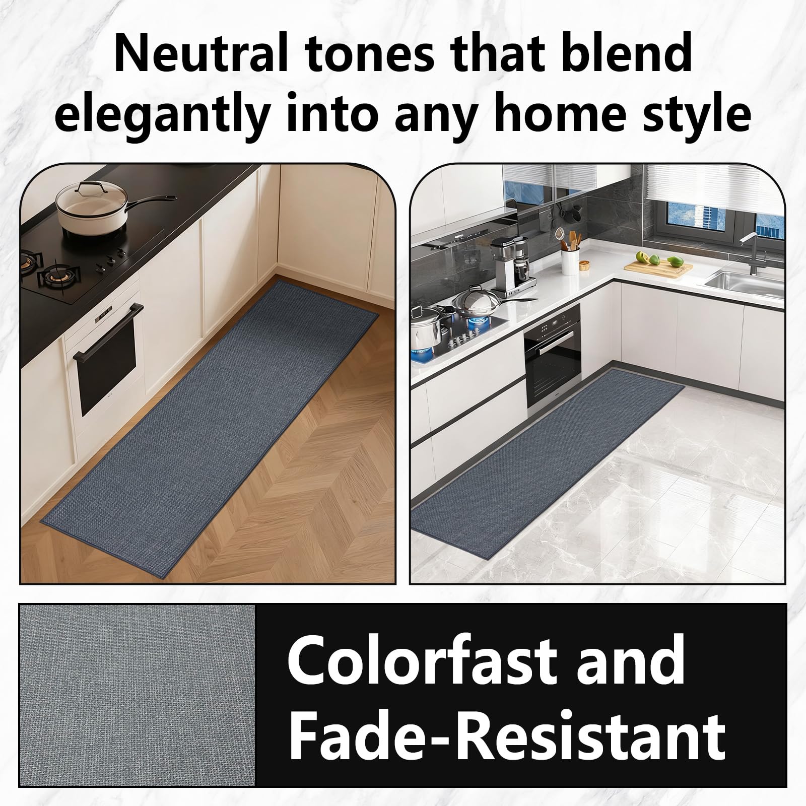 Tapis de Cuisine Antidérapant en Caoutchouc, Tapis Antifatigue Lavable Devant Évier - Imperméable et Résistant à l'huile pour Salle de Bain, Buanderie, Couloir (Gris, 43.5x120)