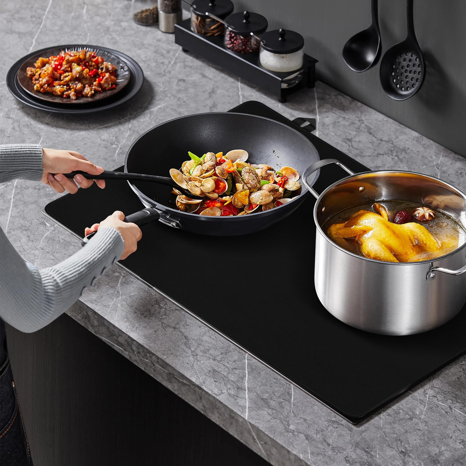 Tappetino Protettivo Per Piano Cottura 62x53 Cm - Antiscivolo, Resistente Al Calore - Nero - Foto 7