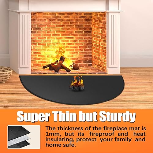 Miniatura 4 de Tapete ignífugo para chimenea, 28 x 48 pulgadas, alfombra de chimenea semicircular, resistente al fuego, resistente al fuego, protege los suelos de