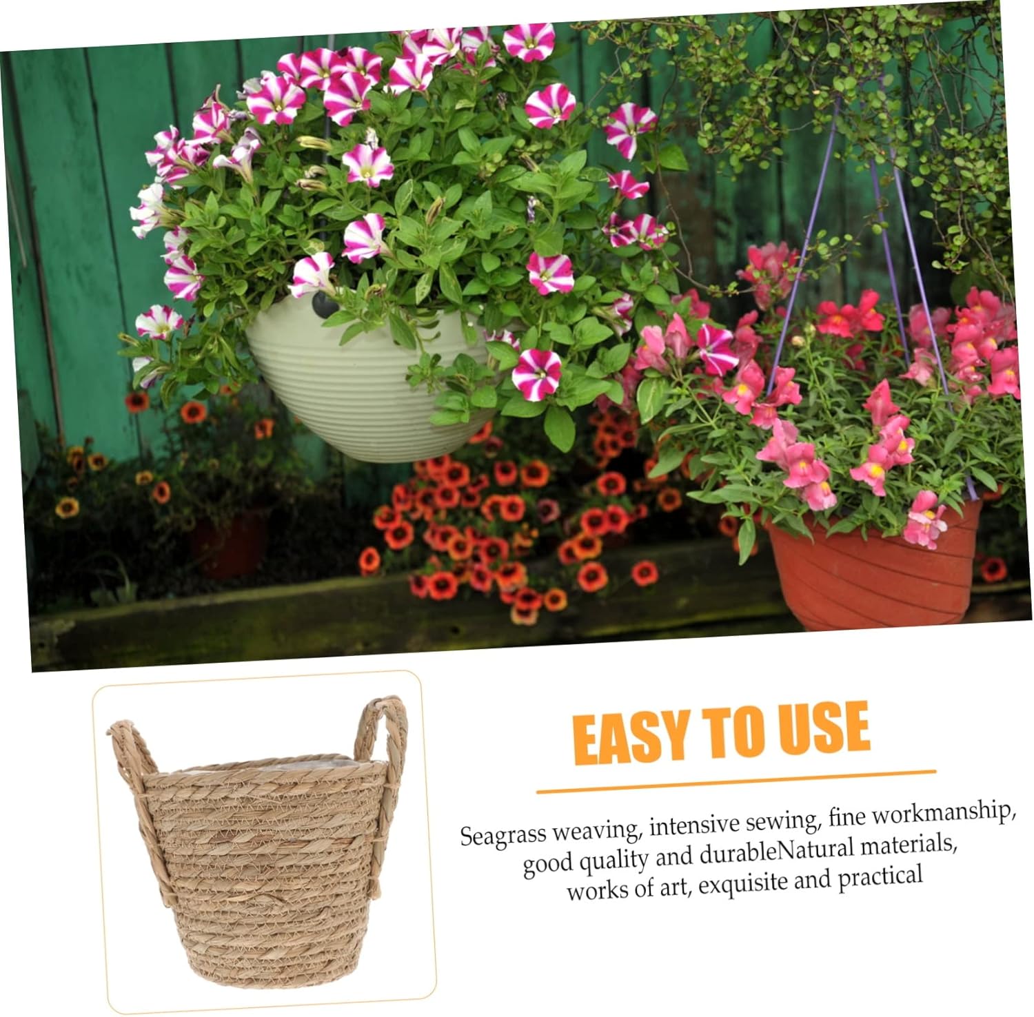 Manufactured Seaweed Material Straw Flowerpot Flowerpot Bucket Retro Storage Basket Ideal for Indoor Flower Plants