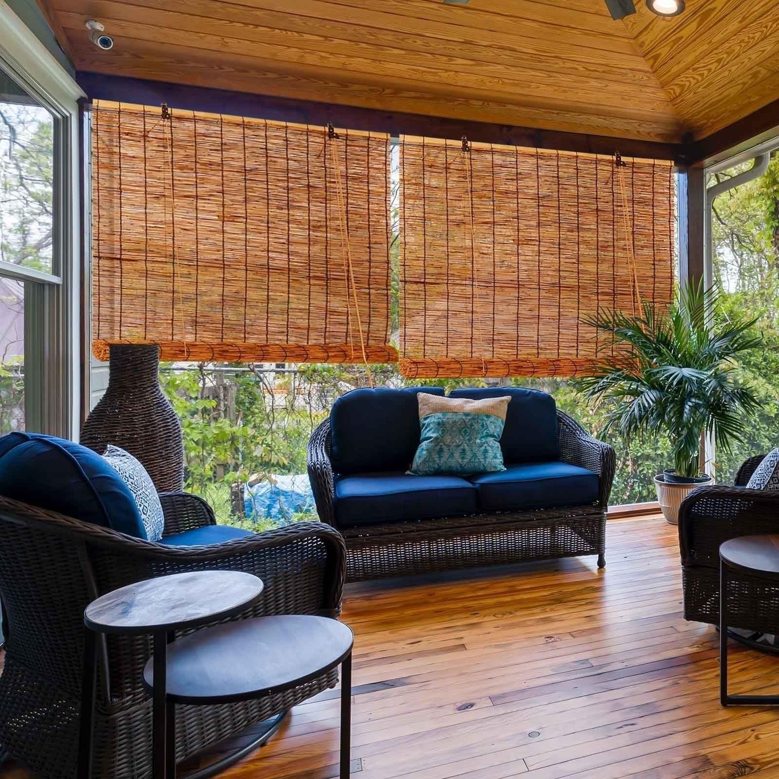 Cortina de bambú natural de 150 x 170 cm, respetuosa con el medio ambiente, protección solar, ajustable, para decoración del hogar, ligera y elegante tratamiento de ventanas