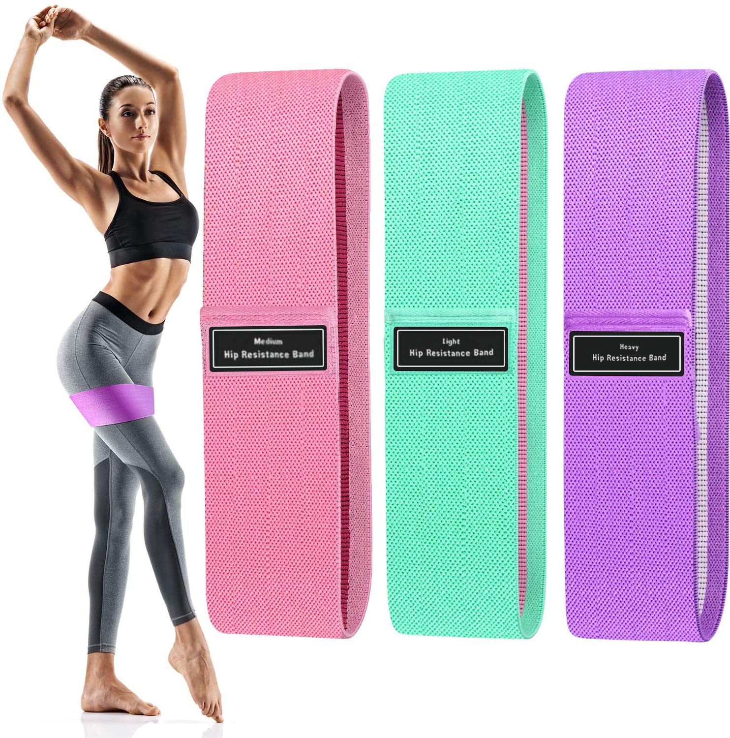 Resistance Bands Set Men Women 3 Packs Exercise Bands for Legs Butt Non-Slip Workout Bands Booty Bands With