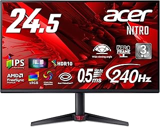 Acer Nitro 24.5インチ IPS 240Hz フルHD 0.5ms(GTG) 非光沢 sRGB 99% AMD FreeSync Premium HDR10 ブルーライト低減 ブラックブースト HDMI 2.1 DisplayPort v1.4 スピーカー・ヘッドフォン端子 ゼロフレーム ゲーミングモニター 3年保証(パネルは1年) VG250QW3bmiipx