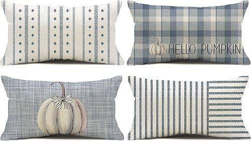 Miniatura 9 de Juego de 4 fundas de almohada de granja a rayas naranjas de 16 x 16 pulgadas, juego de 4 almohadas decorativas de otoño y Acción de Gracias, fundas