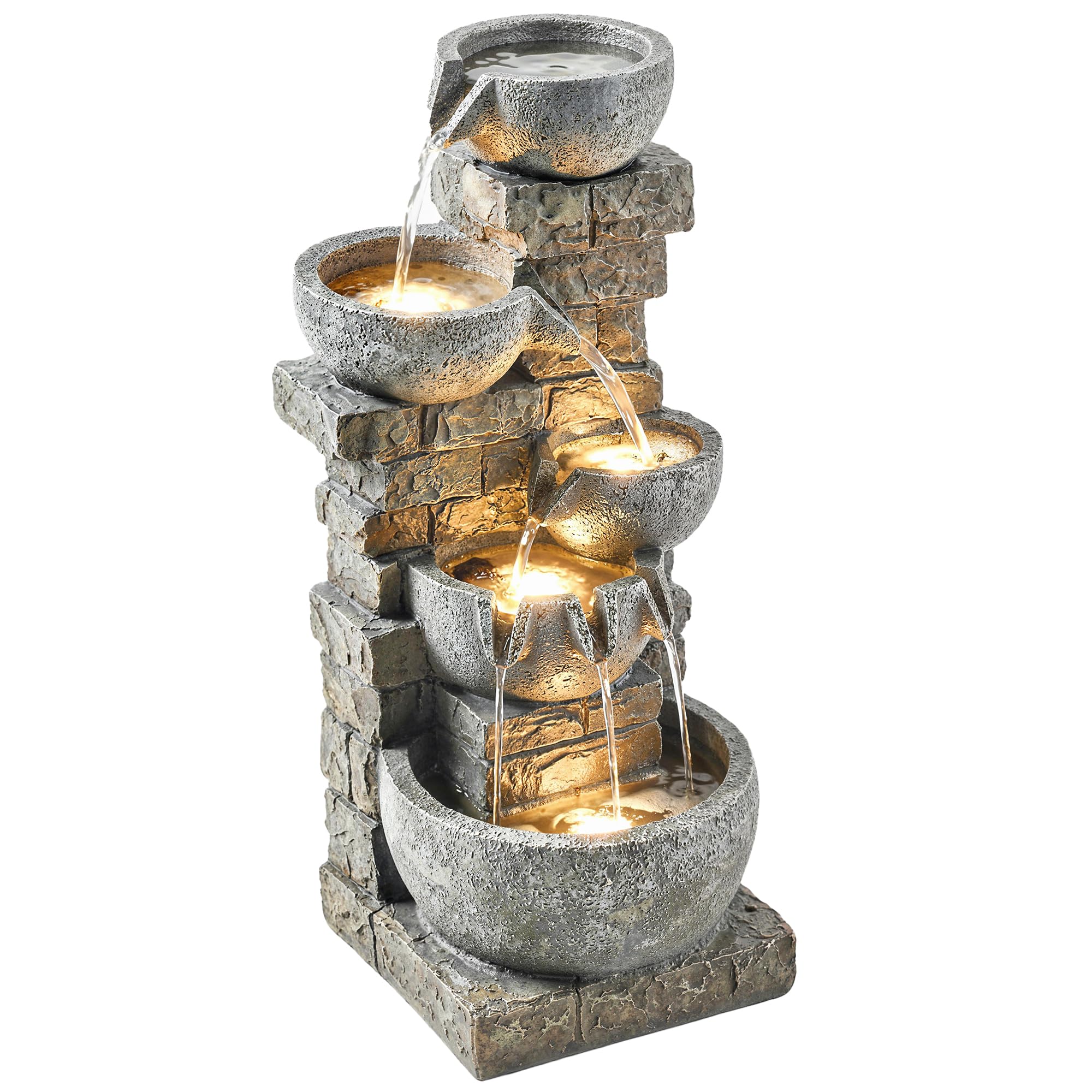 Outsunny Fuente de Agua Decorativa con Iluminación LED y Bomba, Fuente de Jardín Exteror en Cascada de 5 Niveles, Resistente a la Intemperie, para Jardín, Patio, Terraza, 34x36x80 cm, Multicolor
