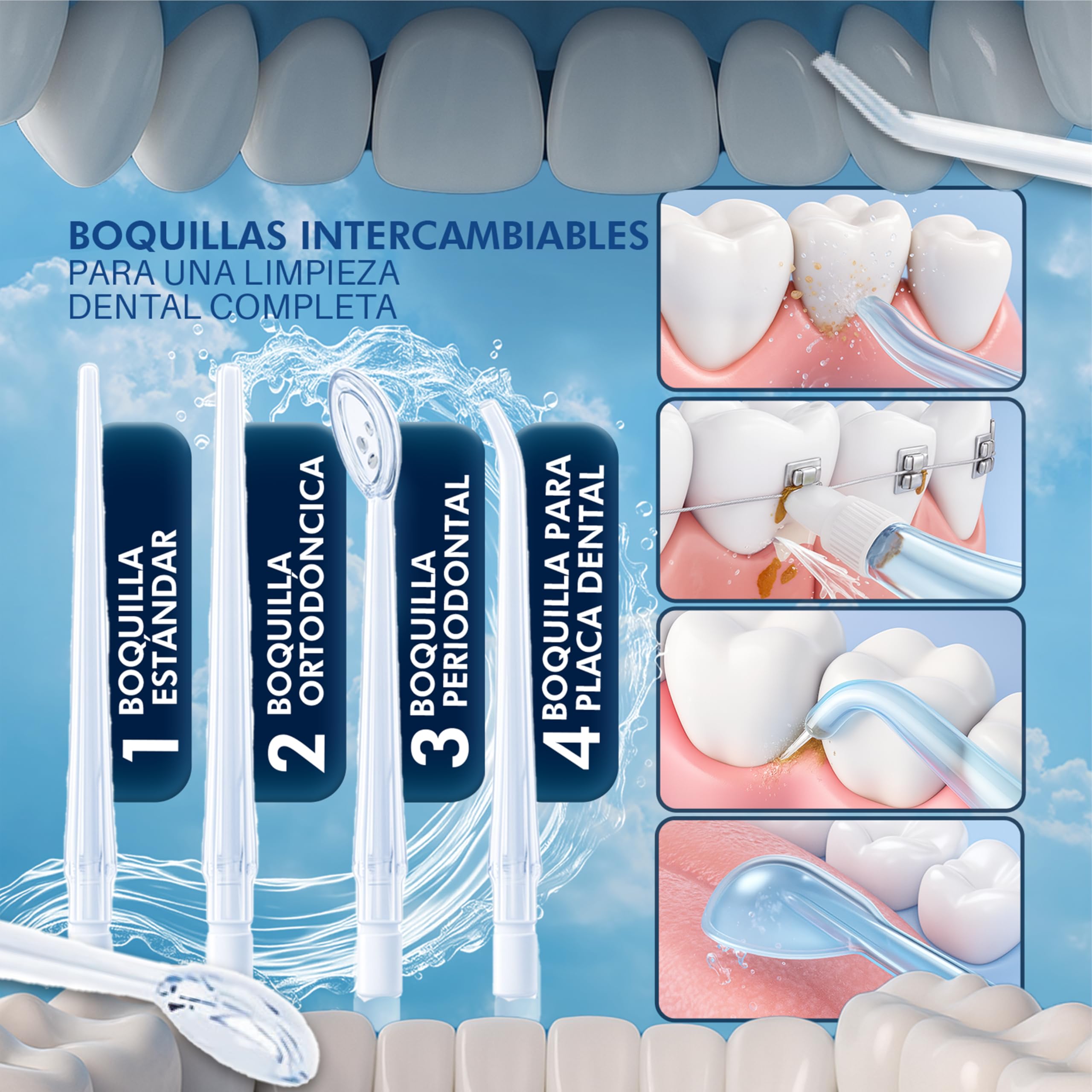ALTHERIA® | Irrigador Dental Portatil de 5 MODOS con 4 Boquillas INCLUIDAS | Irrigador Bucal Inalámbrico | Limpieza Bucal y Encías Limpias | Deposito Extensible con Capacidad de 300ML y USB-C | IPX7. — view 5