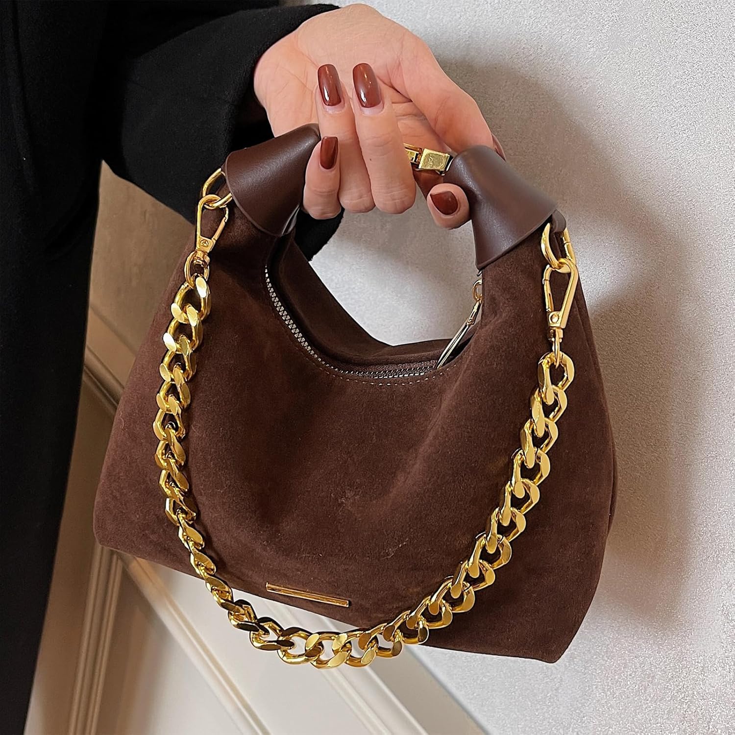 Large Capacity Tote Handbag for Women, Suede Crossbody Purse with Chic Metal Accents and Top Handle