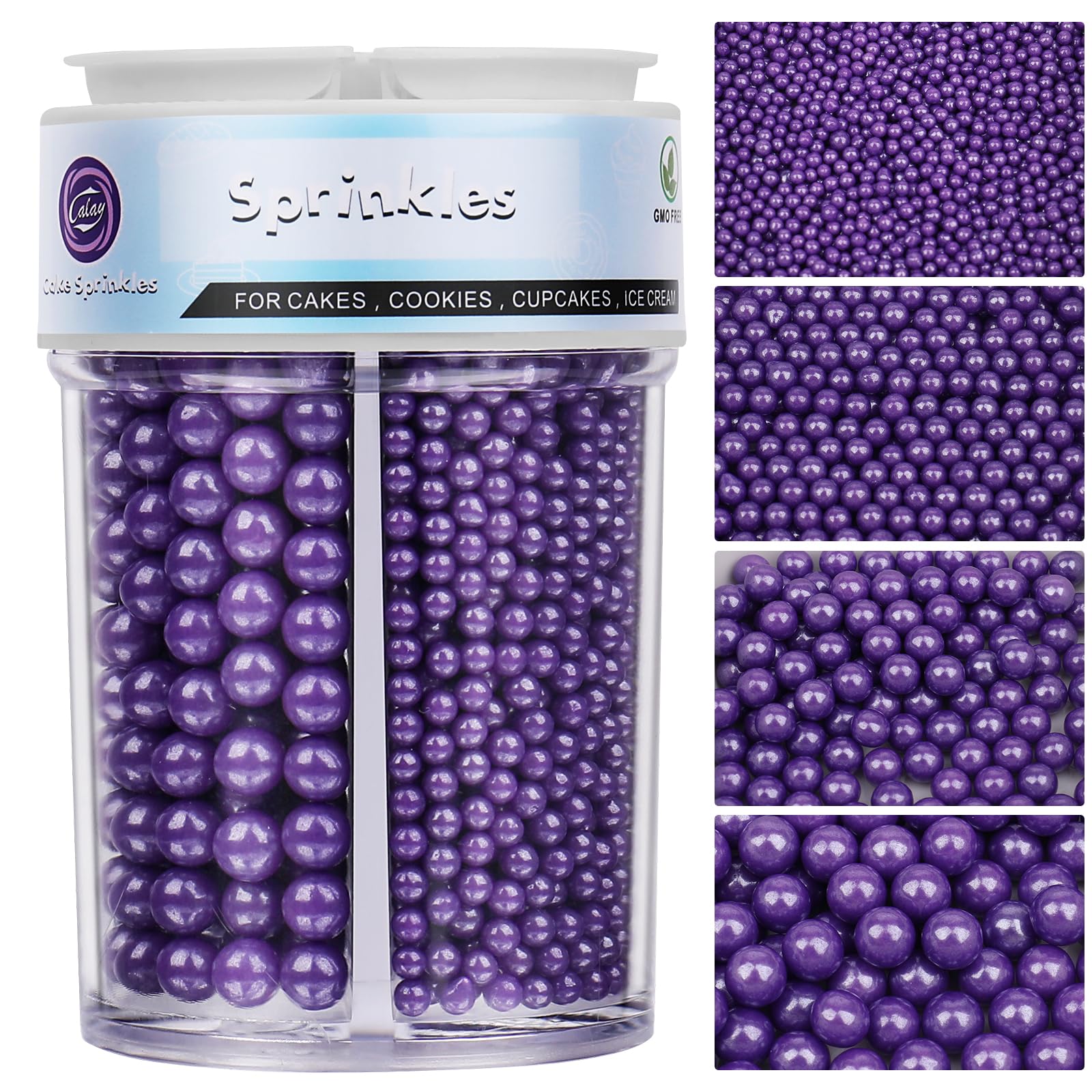 Halloween Sprinkles for Cake Decorating, Purple Pearl Sprinkles 4 Sizes Mix for Cake Cupcake Cookie Baking Donuts Ice Cream Toppings