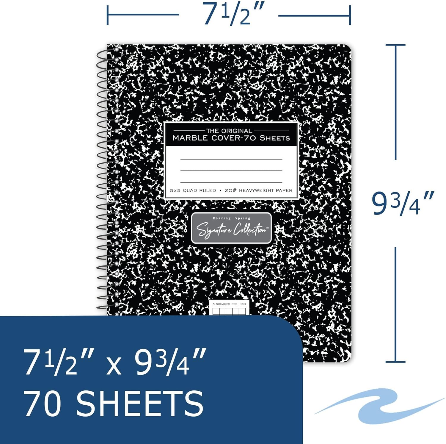ROARING SPRING Signature Collection Composition Spiral Notebook, 24 Books, Hardcover, Graph Grid Rule, 20# Premium Paper, 70 Perforated Sheets, 9.75" x 7.5", Made in USA