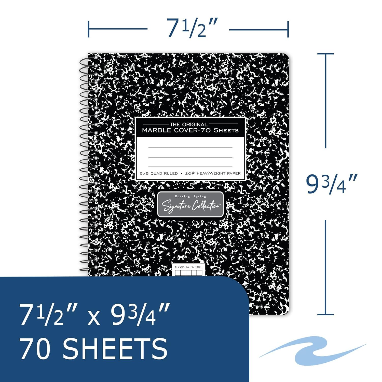 ROARING SPRING Signature Collection Composition Spiral Notebook, Hardcover, Graph Grid Rule, 20# Premium Paper, 70 Perforated Sheets, 9.75" x 7.5", Made in USA