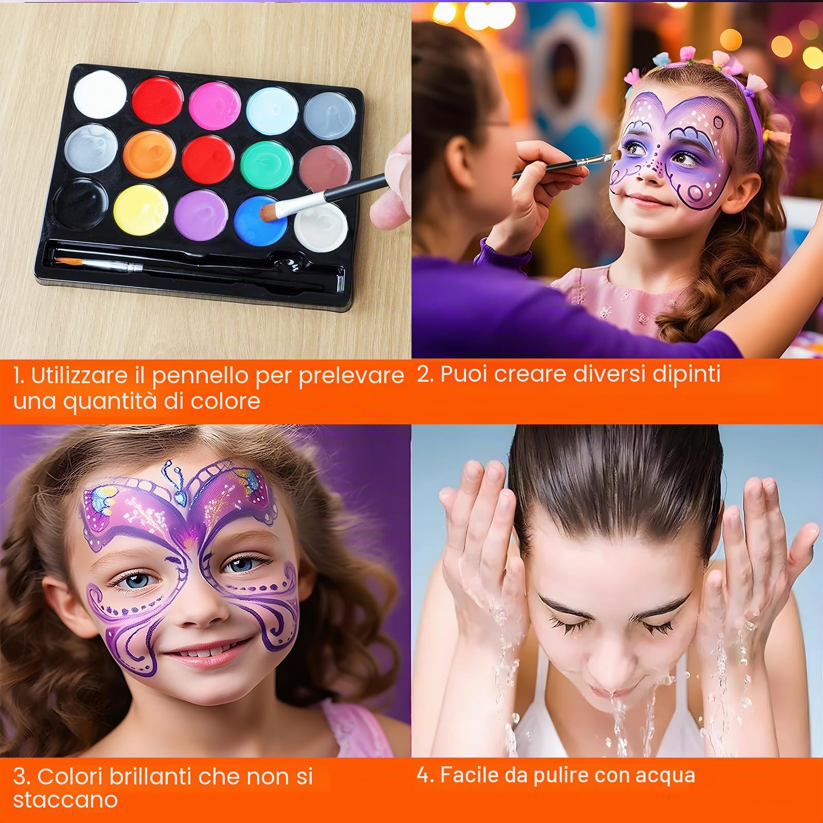 Face Painting Set per Truccare il Viso dei Bambini, 15 Colori per Body Painting Adatti per Halloween, Carnevali, feste e Spettacoli