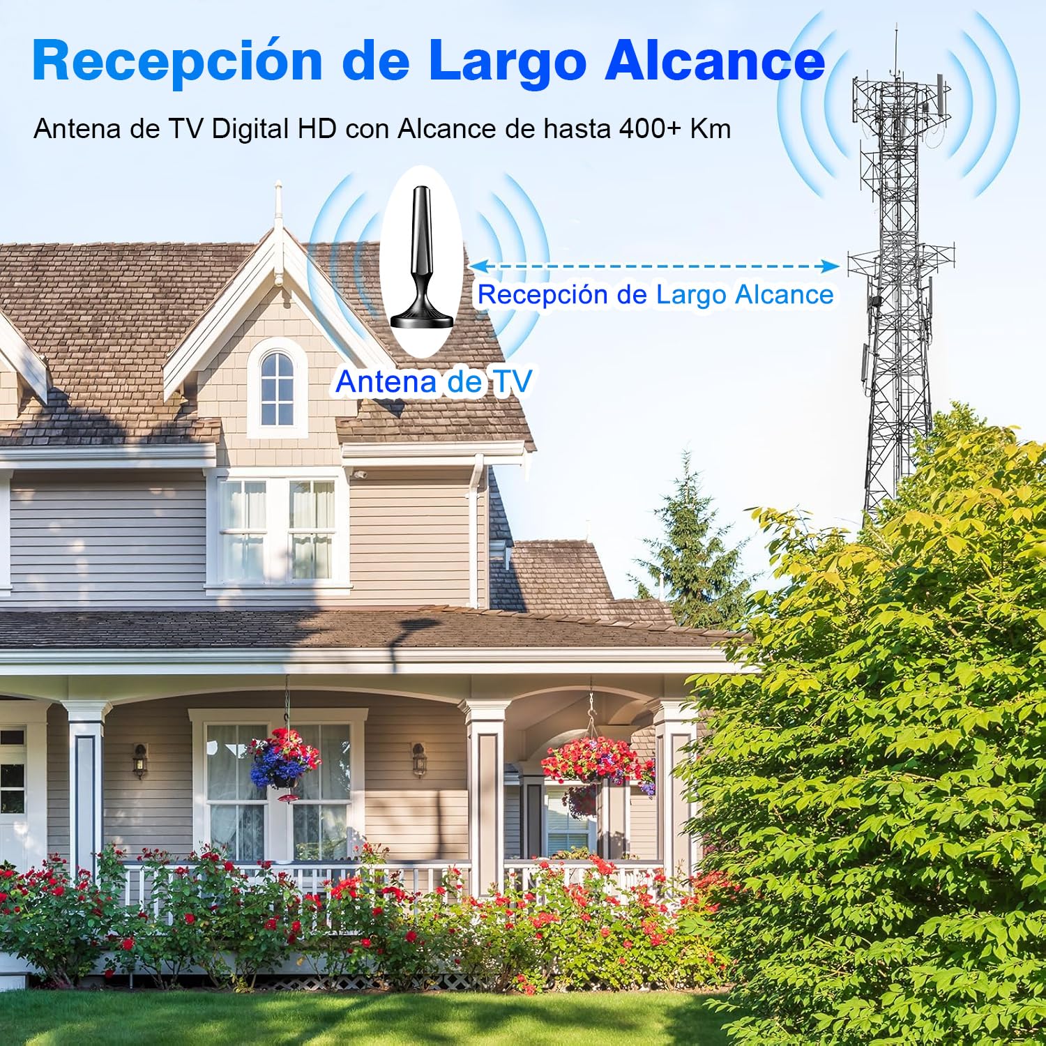 Antena TV Interior Digital 2026 para Smart TV – Recepción 360° con Señal Estable de Largo Alcance, Base Magnética, Cable Coaxial de 5 m, Compatible 4K y 1080P, Antena TDT con Canales Locales Gratis