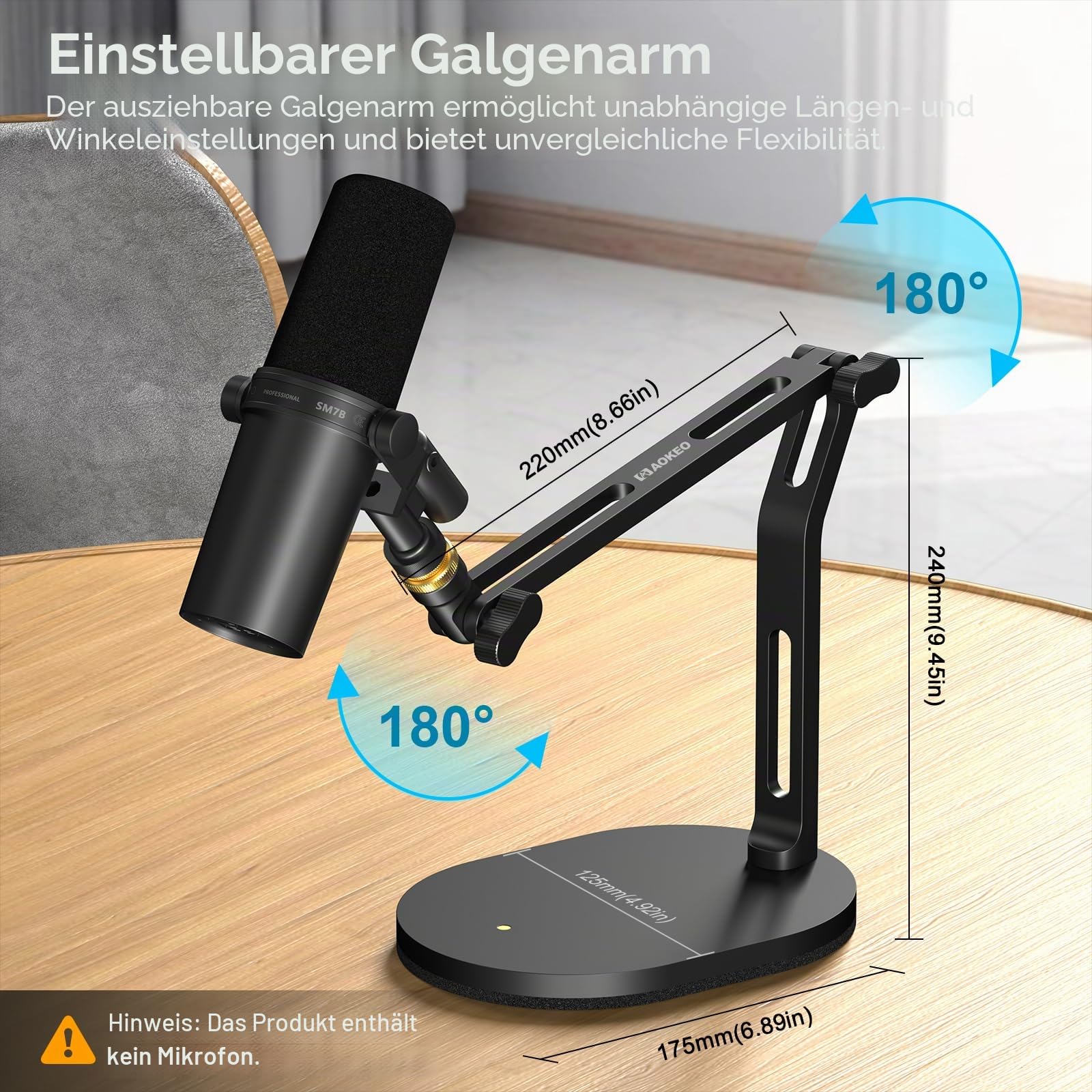 Aokeo Mikrofonständer, Tischhalterung, Mikrofonarm mit 3/8" auf 5/8" Adapter, kompatibel mit Blue Yeti, HyperX QuadCast, SoloCast, Shure SM7B, MV7X