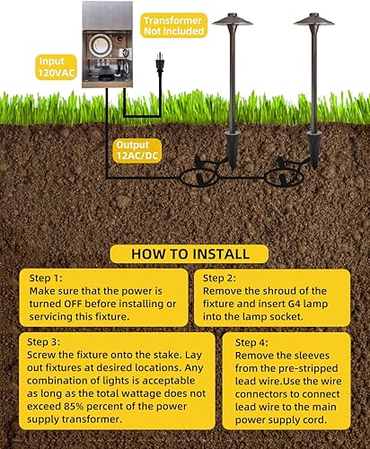 Miniatura 6 de COLOER Low Voltage Pathway Lights, Brass Outdoor Garden Path Lights, Landscape Driveway Lights for Yard, IP65 Waterproof Landscape Lighting