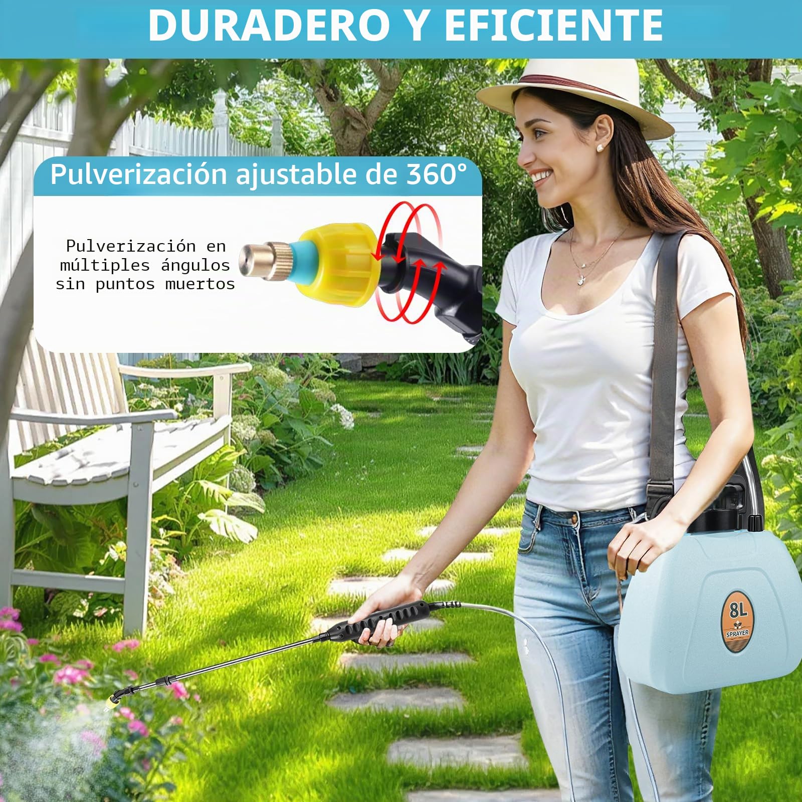 Nikou Pulverizador de Mochila a Presión, 8 litros Mochila Pulverizadora Eléctrico, con Correas de Hombro Ajustables para Horticultura, Silvicultura, Agricultura