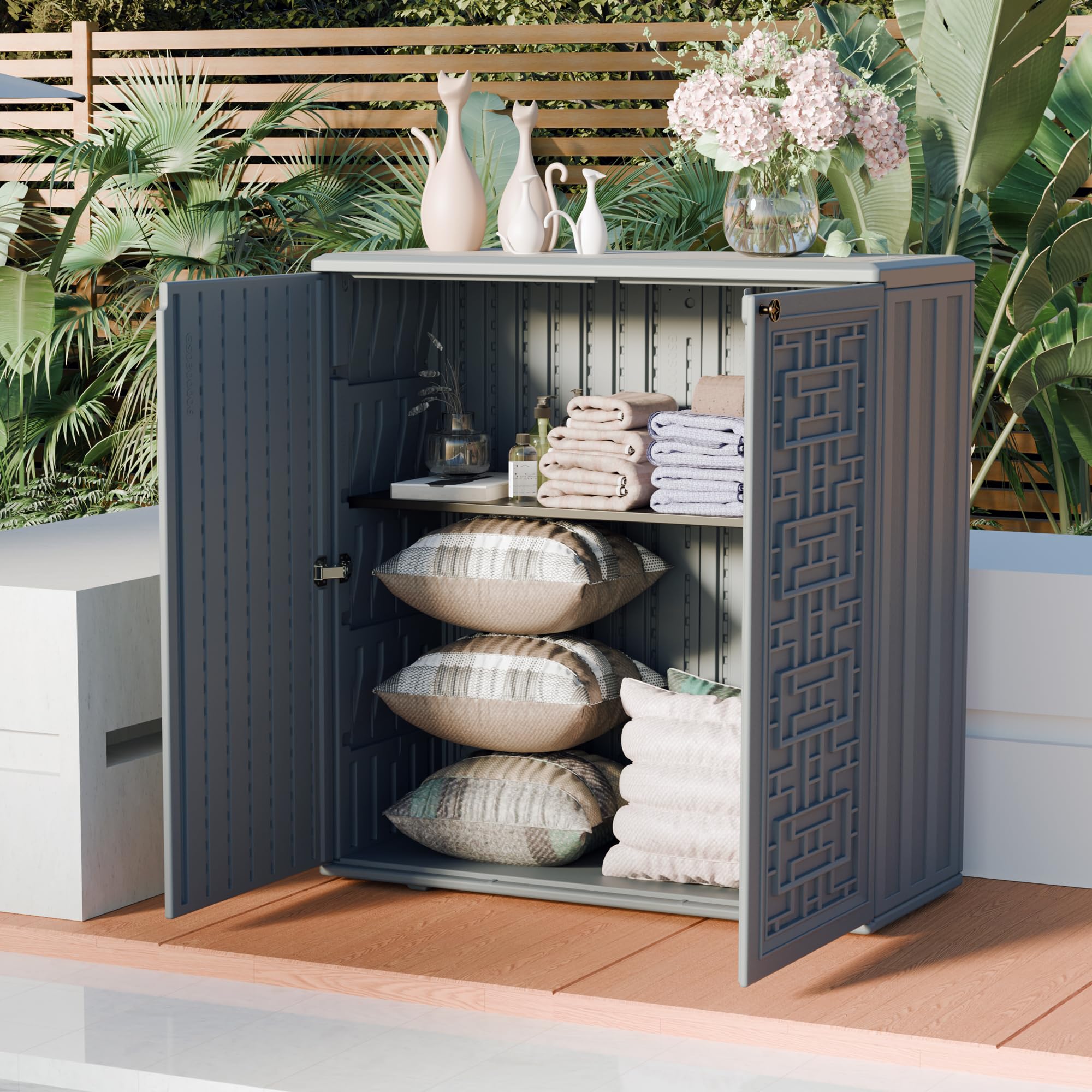 Plastic Weatherproof Storage Cabinets Outdoor Storage Cabinet With 2