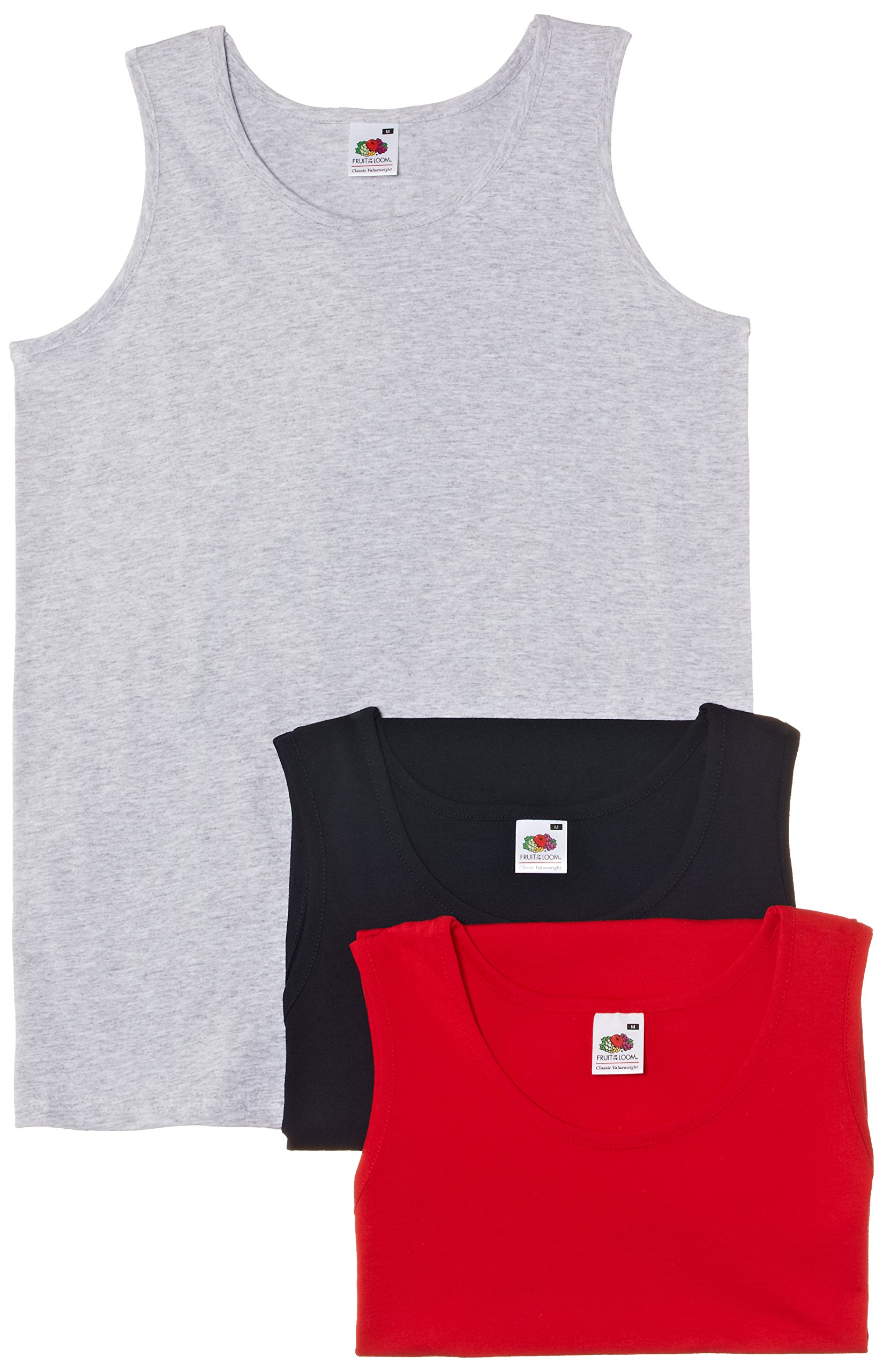 Fruit of the Loom Mens Athletic 3 Pack Sleeveless Vest, Multicoloured (Navy/Red/Heather), Medium
