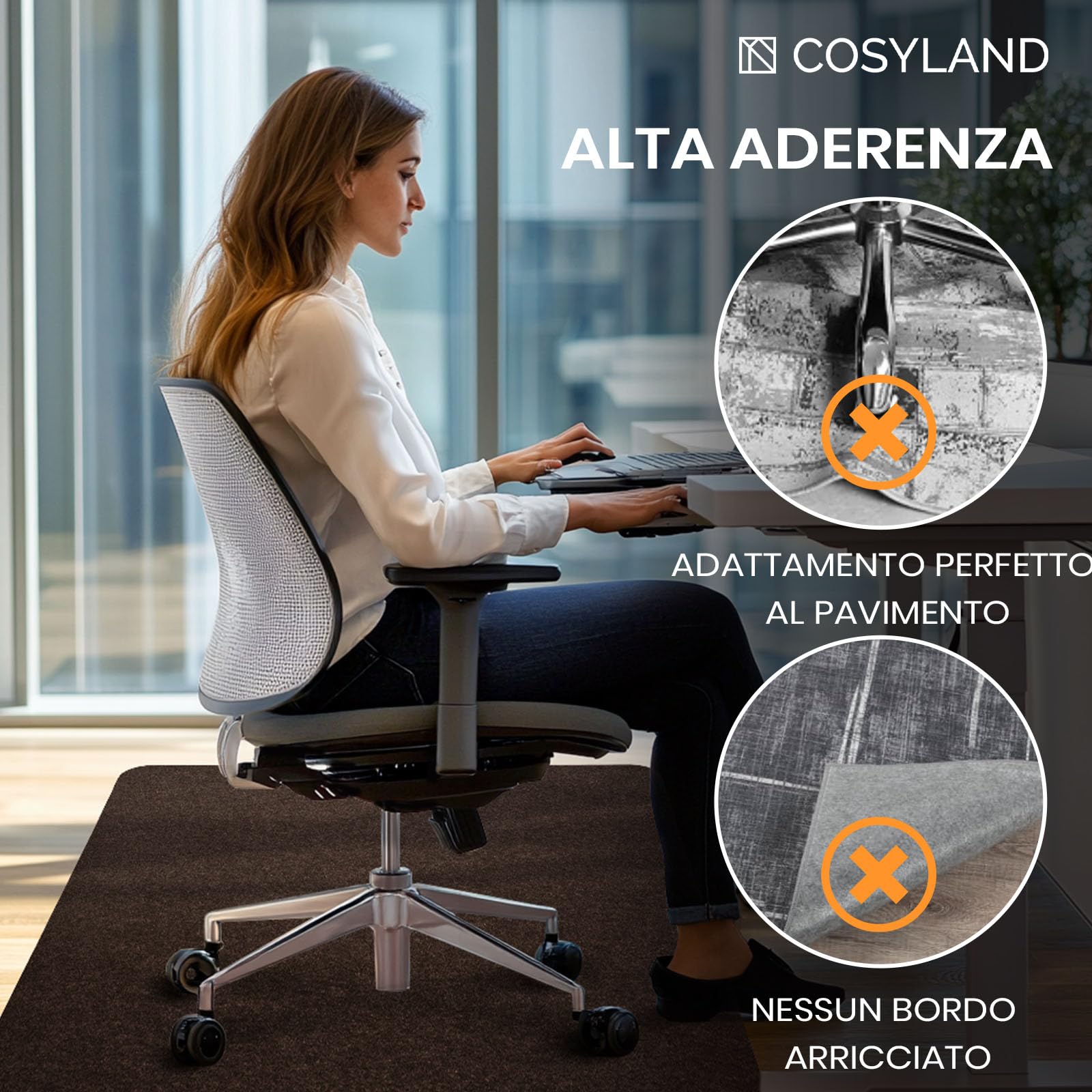 COSYLAND Tappeto Sedia Ufficio antiscivolo e silenzioso - Tappeto per Sedia con Ruote resistente ai graffi e facile da arrotolare (Marrone Scuro)