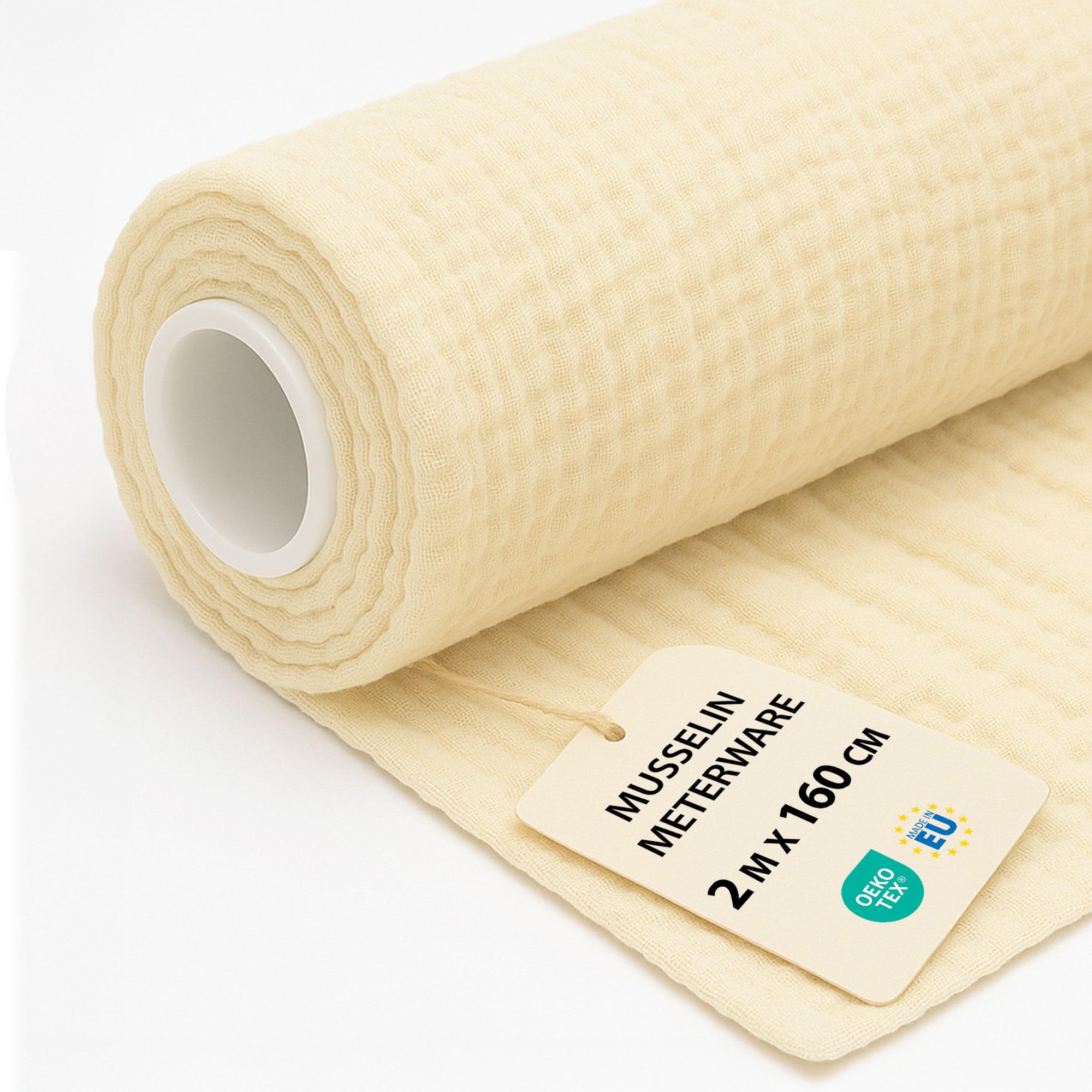 Muslin Fabric by the metre 2 M x 160 cm - Fabric for Crafts Sewing Decoration Perfect for Dressmaking Upholstery Accessories and DIY Couture Projects Oeko-Tex Light Beige