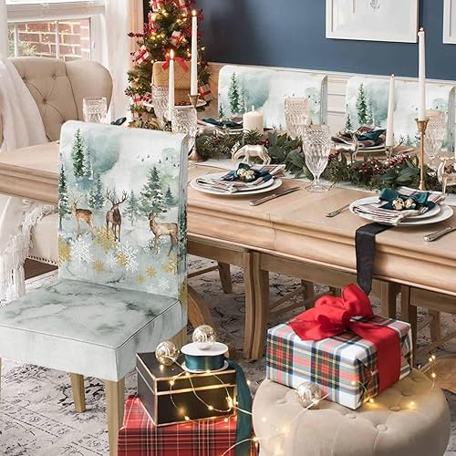 Miniatura 2 de Horaldaily 4PCS Christmas Dining Chair Covers, Ink and Wash Deer Stretch Removable Washable Slipcover Chair Protector for Dining Room Home Decor