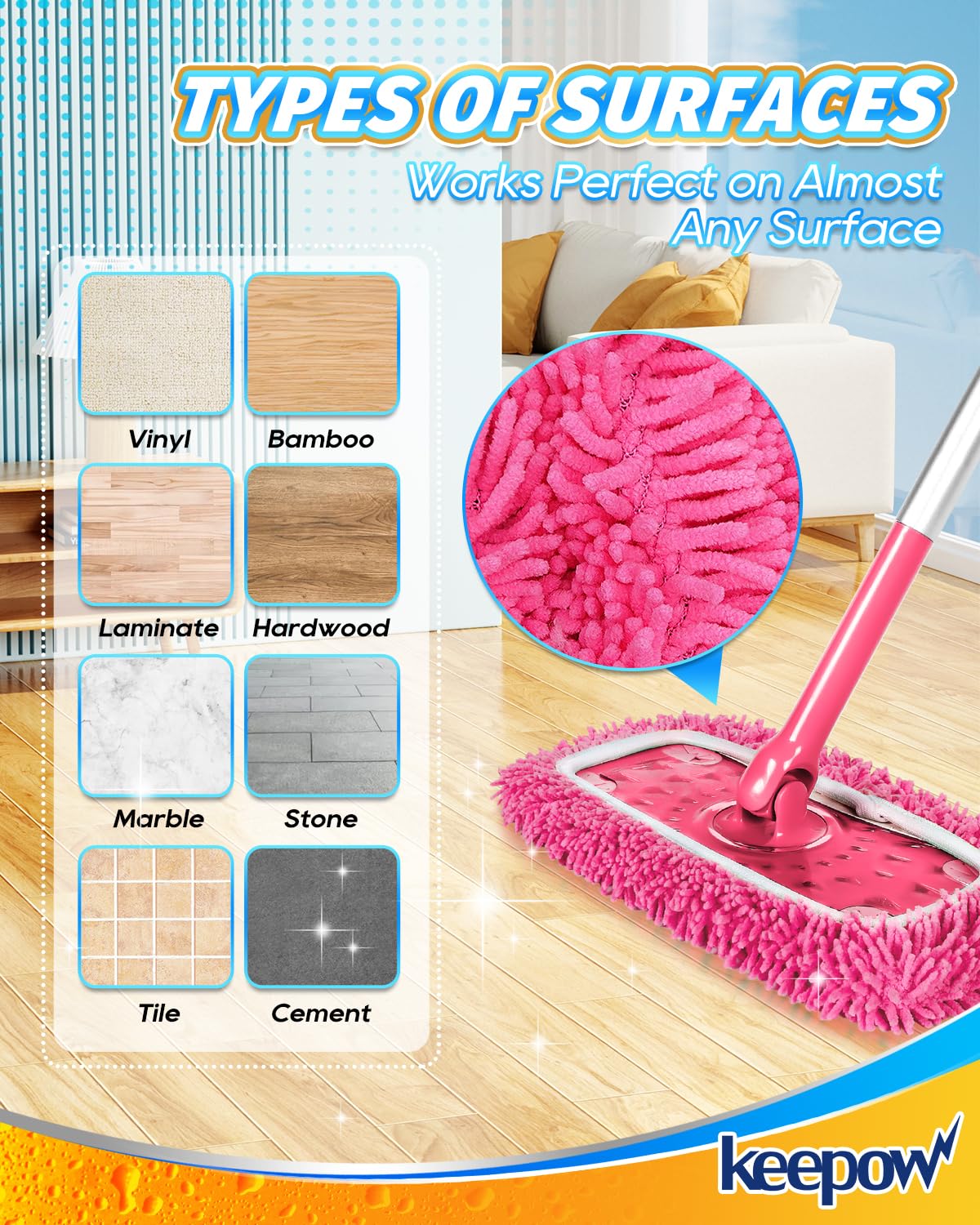 KEEPOW Toallitas de suelo reutilizables para Swiffer, 2 unidades de microfibra rosa, húmedas y secas, gran absorción de polvo y pelo