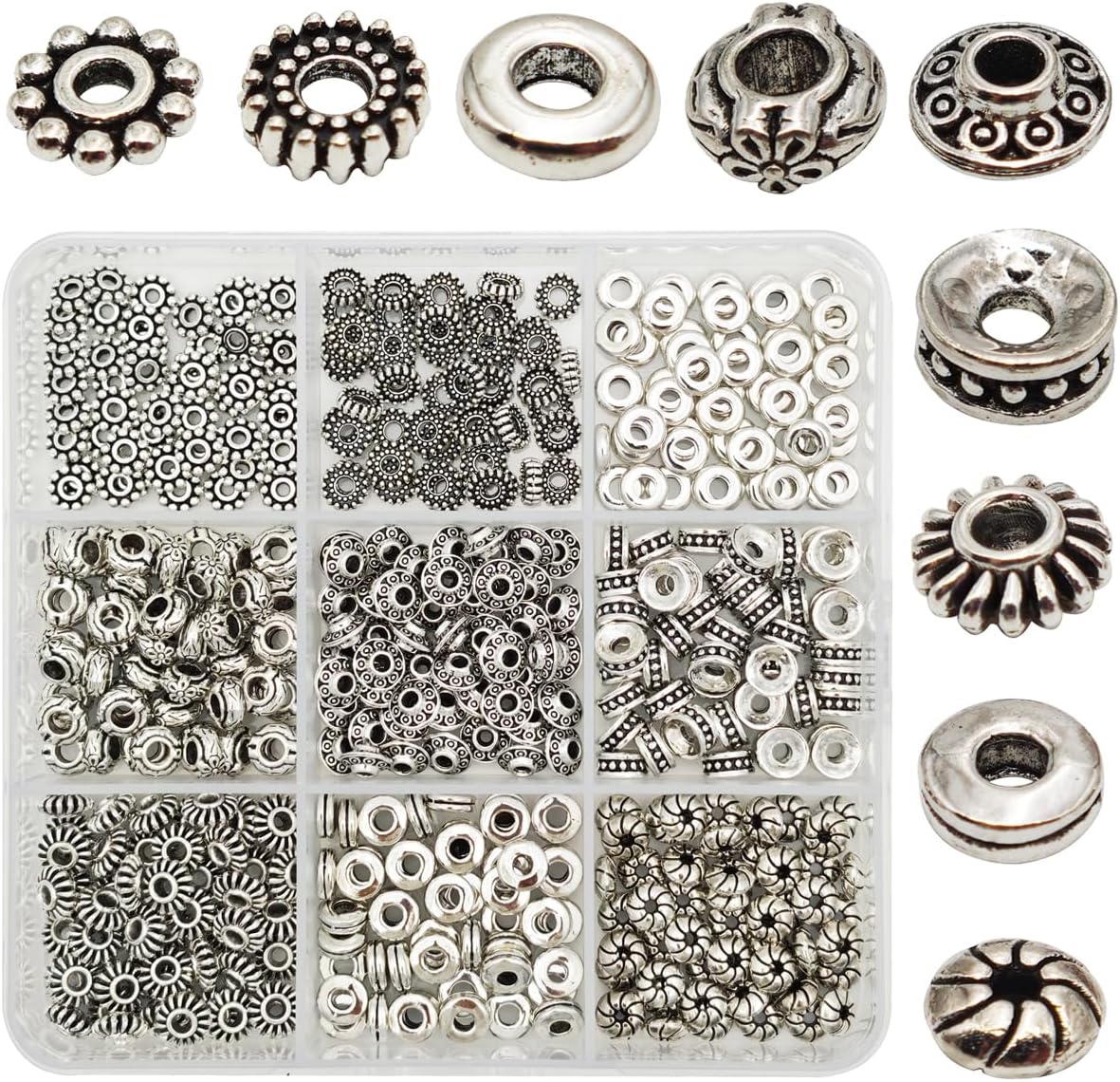 INSPIRELLE 450 Pieces Antique Silver Spacer Beads 6mm Metal Alloy Heishi Flat Rondelle Loose Beads for Bracelet Necklace Earring Jewelry Making