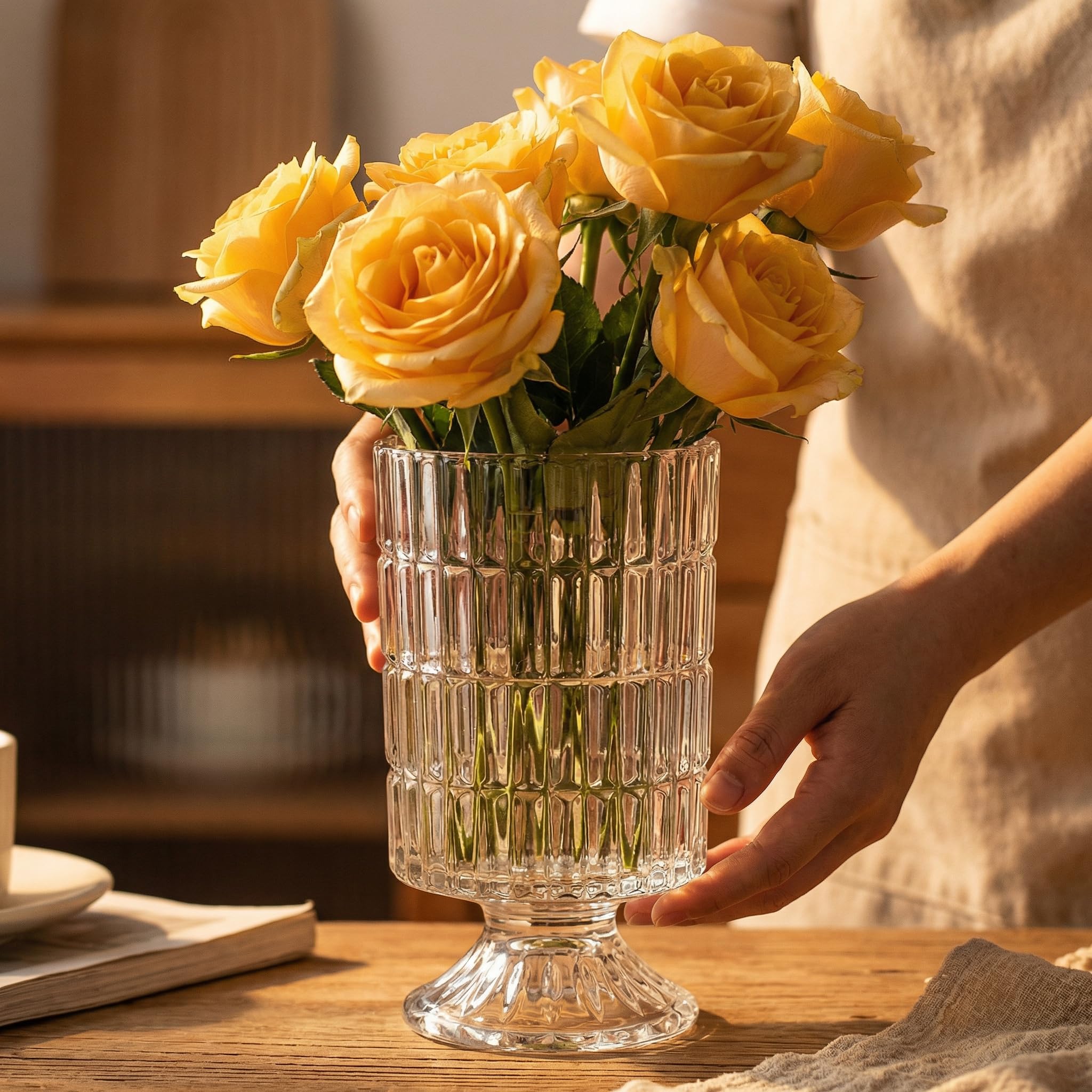 Best Etched Glass Vase Picks for 2026 2 Goaste 3 Pack Embossed Big Base Vase, 7' Crystal Glass Vase, Hydroponic Green Pl — product photo
