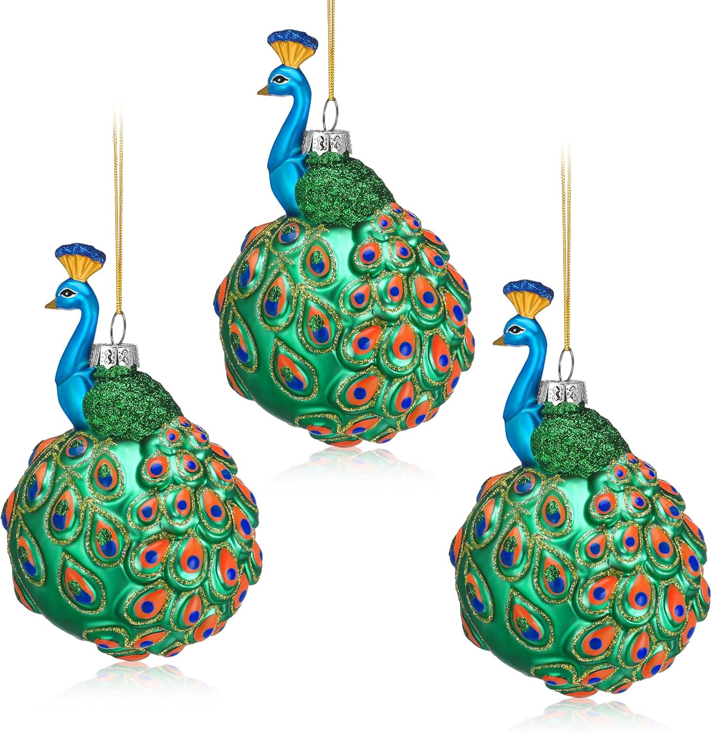 Barydat 3 Pcs Peacock Christmas Ornaments Peacock Glass