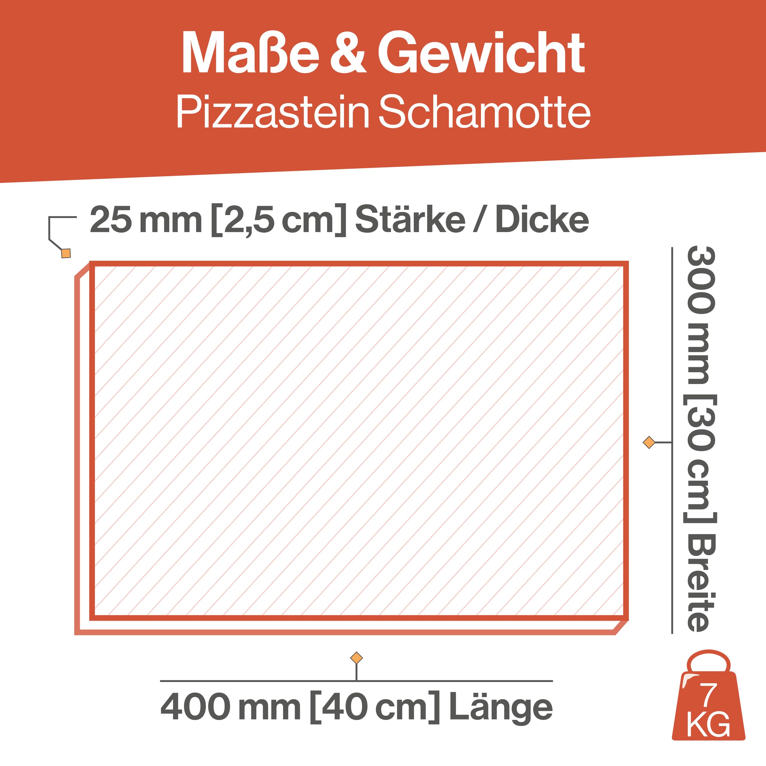 Feuerfest 123 - Pierre à pizza en chamotte carrée 40 x 30 x 2,5 cm - Pour four et barbecue (au gaz) - Véritable pierre réfractaire, pierre de cuisson pour pizza croustillante et aérée