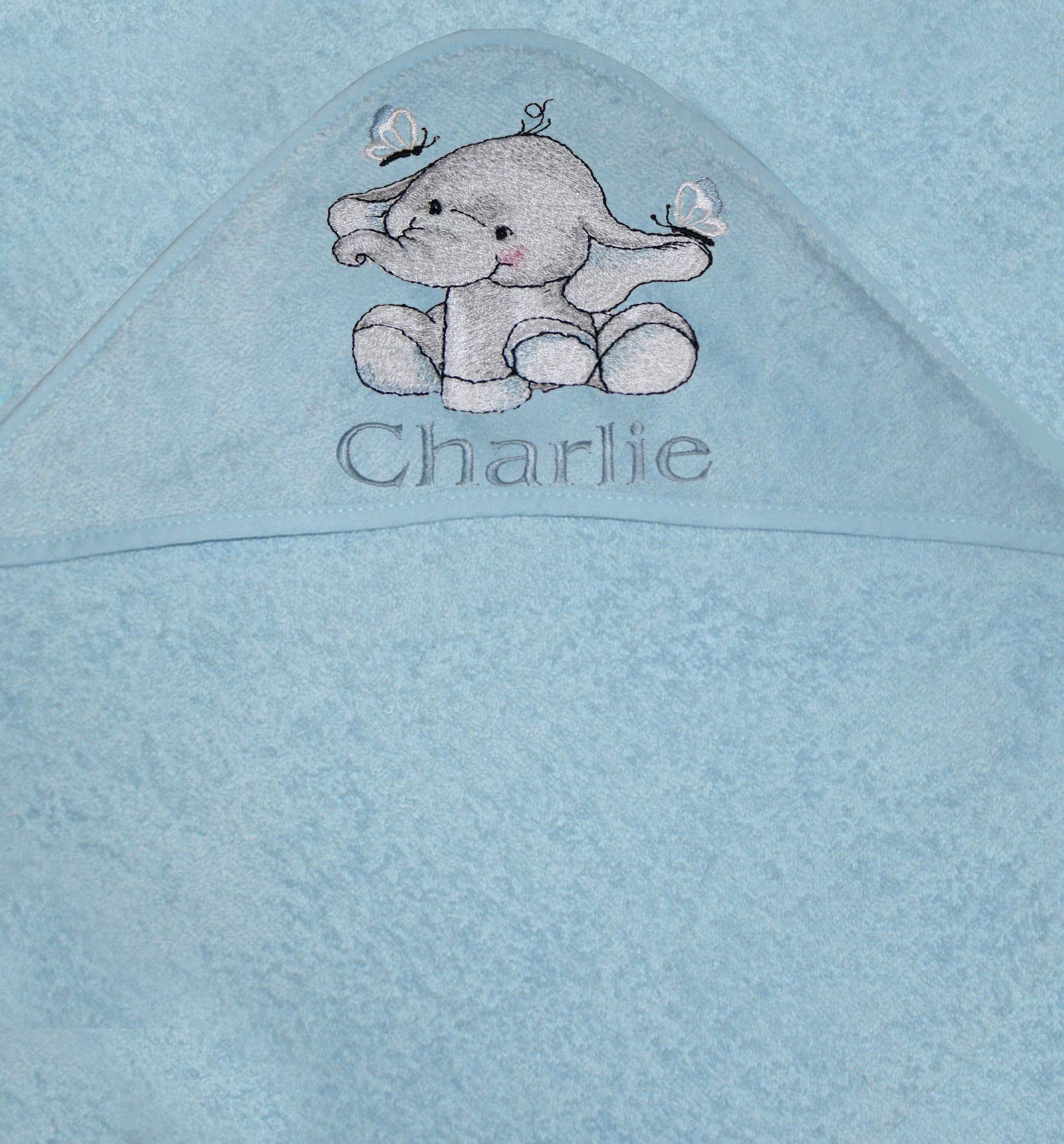 Boys Personalised Elephant Hooded Bath Towel. (Blue)