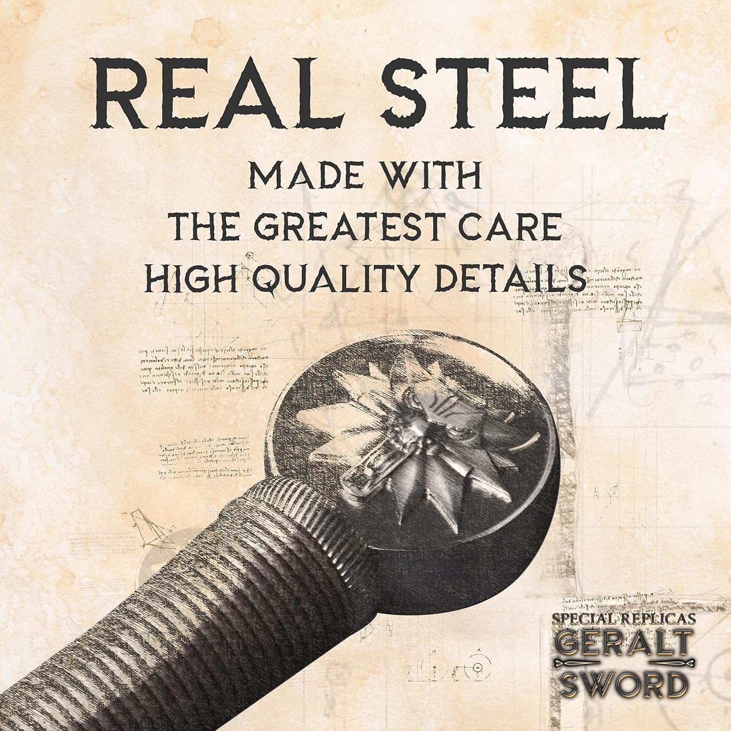 57 SPECIAL REPLICAS Replica di spada decorativa – Pada Geralt 126 cm con fodero – Lama in acciaio inox – Impugnatura in legno e cuoio – The Wither – Spada da collezione o esposizione – ZS637