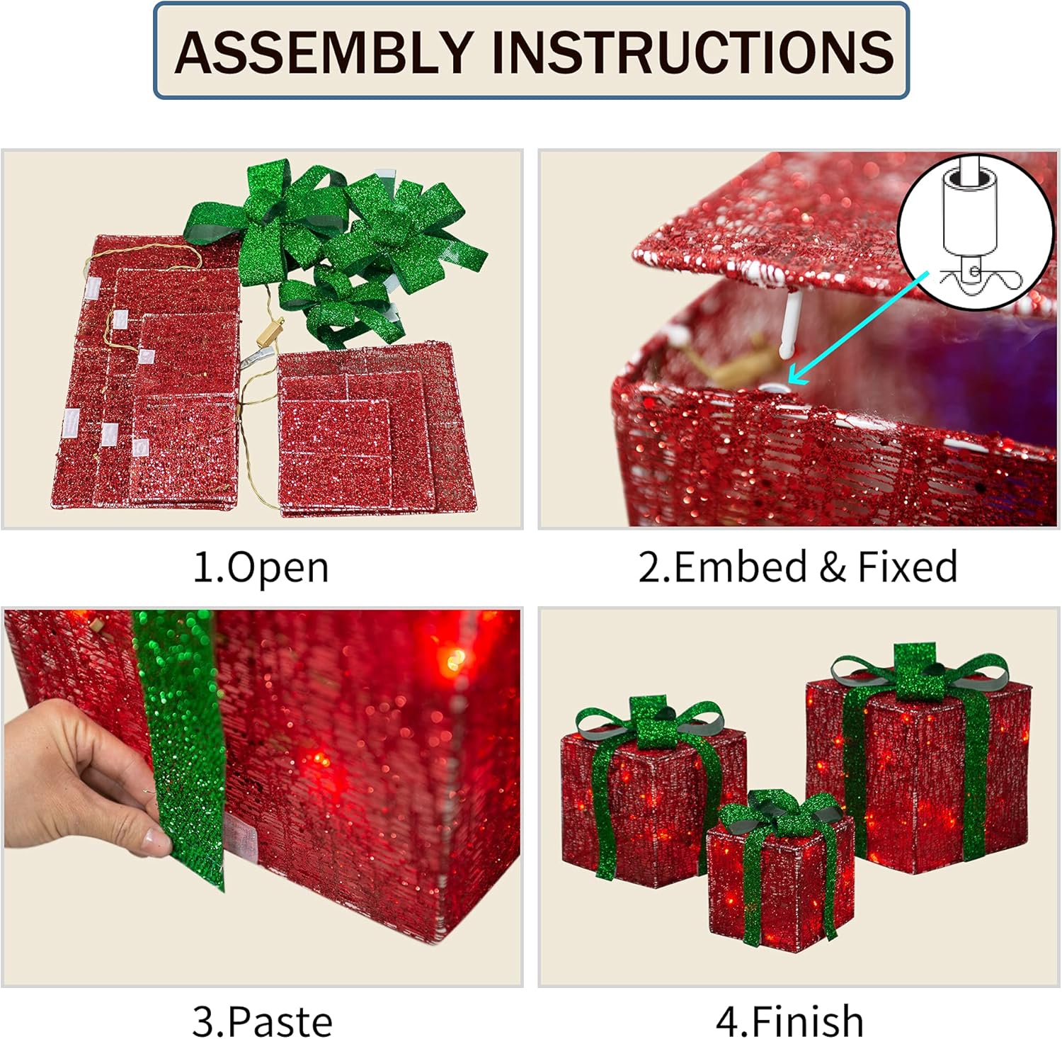 DROFELY Christmas LED Light Gift Box 11.8"- 9"- 6.7"Red Gift Box with Green Bow Set of 3pcs Present Boxes Decoration with 70 LED Lights, Light Up Christmas Tree Decor Holiday Indoor Outdoor Yard Decor : Patio, Lawn & Garden