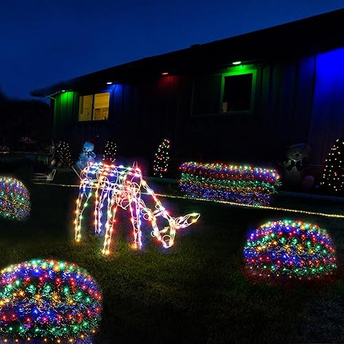 Miniatura 3 de WBao Luces solares de Navidad para exteriores, 200 bombillas LED F8, 8.4 pies x 5.2 pies, luces de red de Navidad con control remoto, 8 modos,