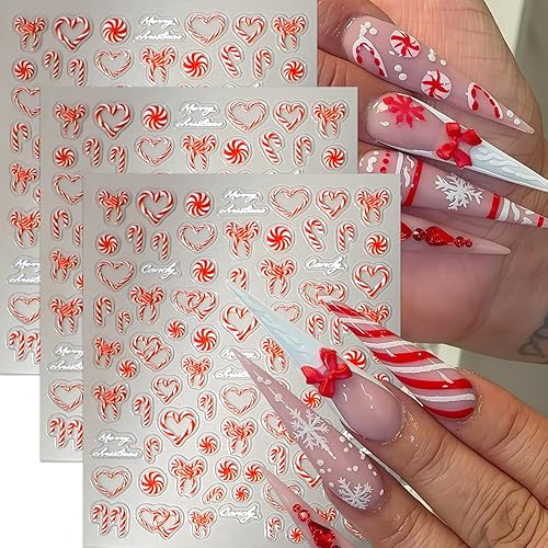 3 Sheets Christmas Candy Nail Art Stickers Decals 5D Embossed