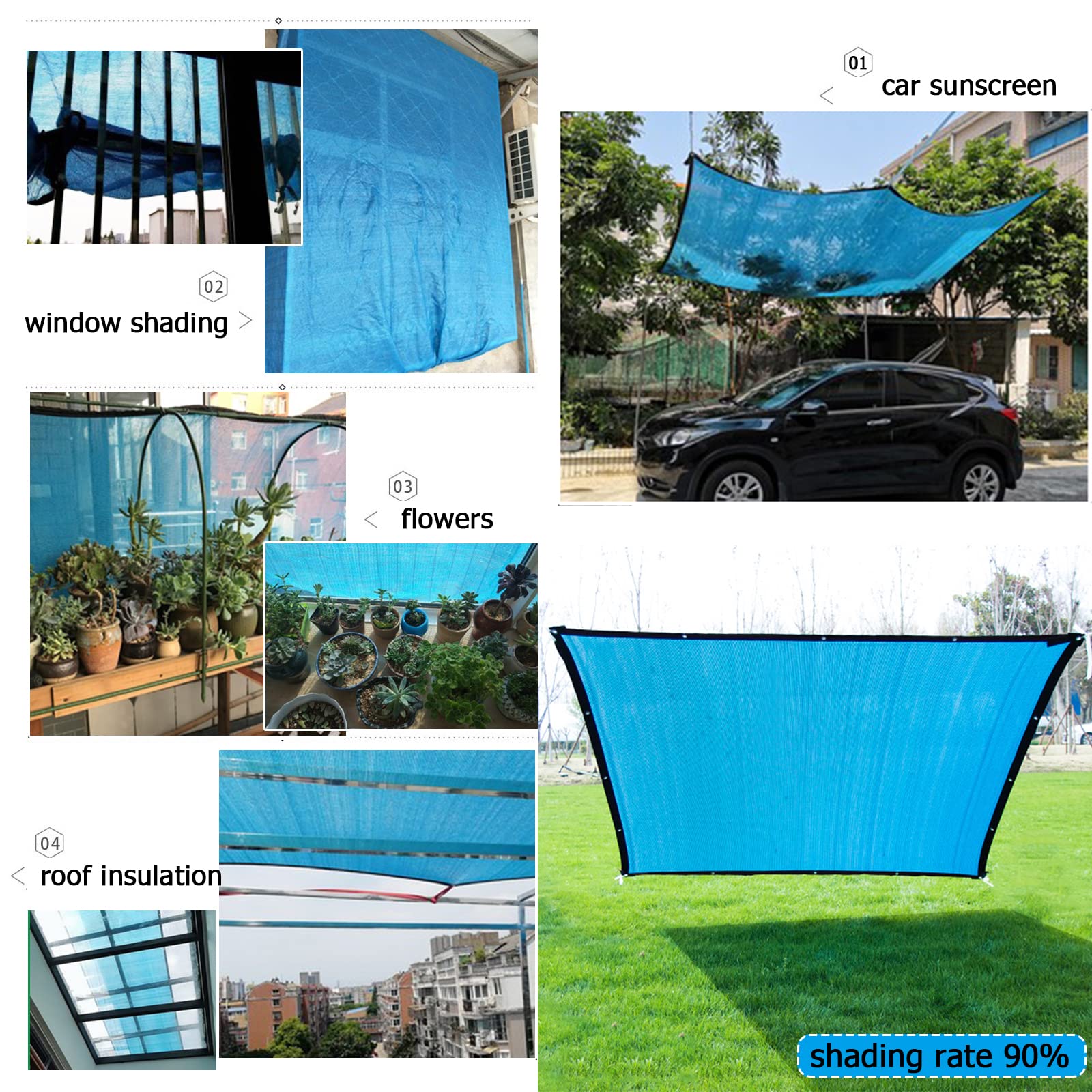 Red de Sombra Azul de 12 Pines,Malla de Sombreo Premium,90% Bloqueador Solar de Malla Sombreadora de Protección UV,Vela de Sombra para Piscinas Actividades al Aire Libre (5x9m)